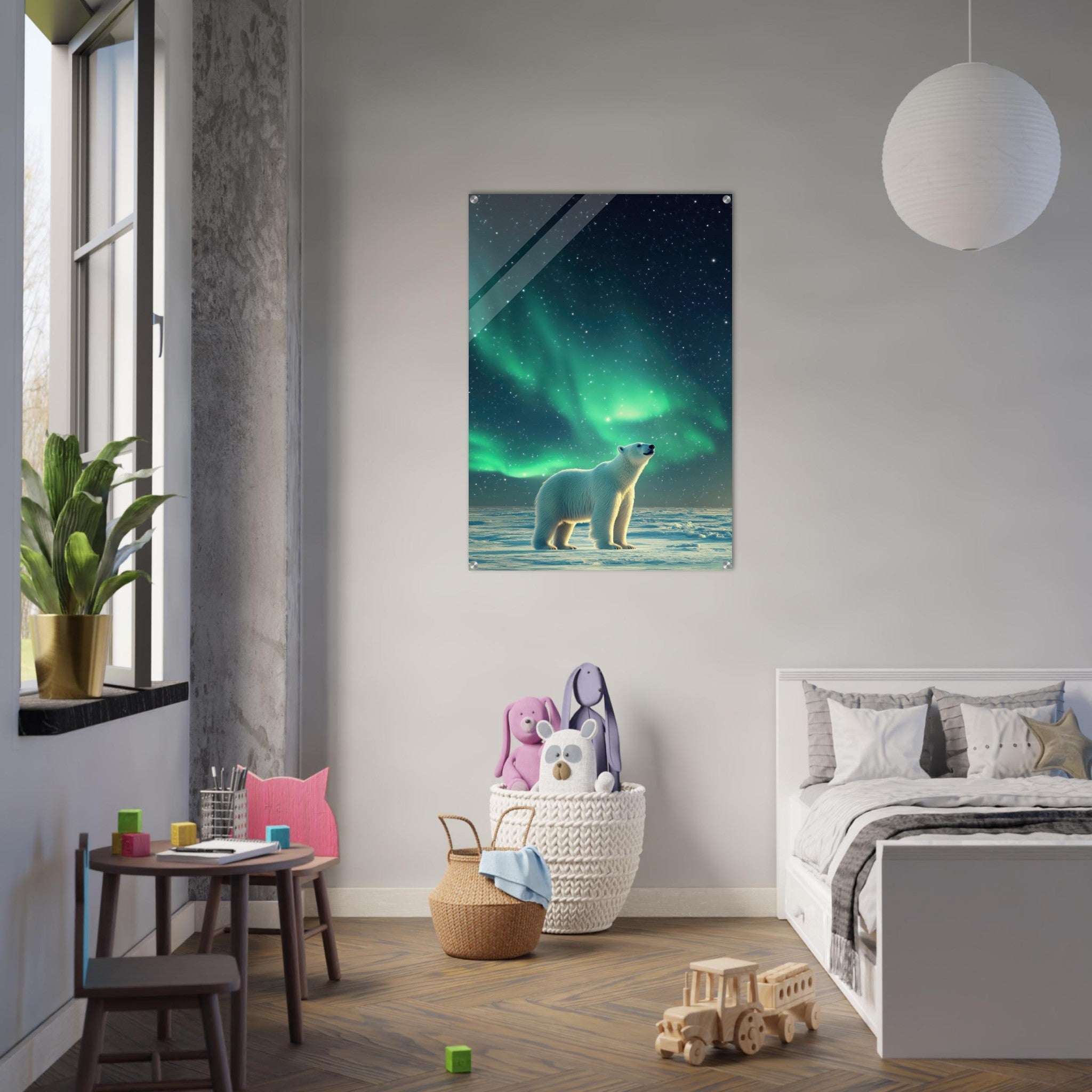 Acrylic Print Portrait - Polar Bear Under the Aurora Borealis A solitary 3 - Shop Ai Art WebShop - Digital Art online Store