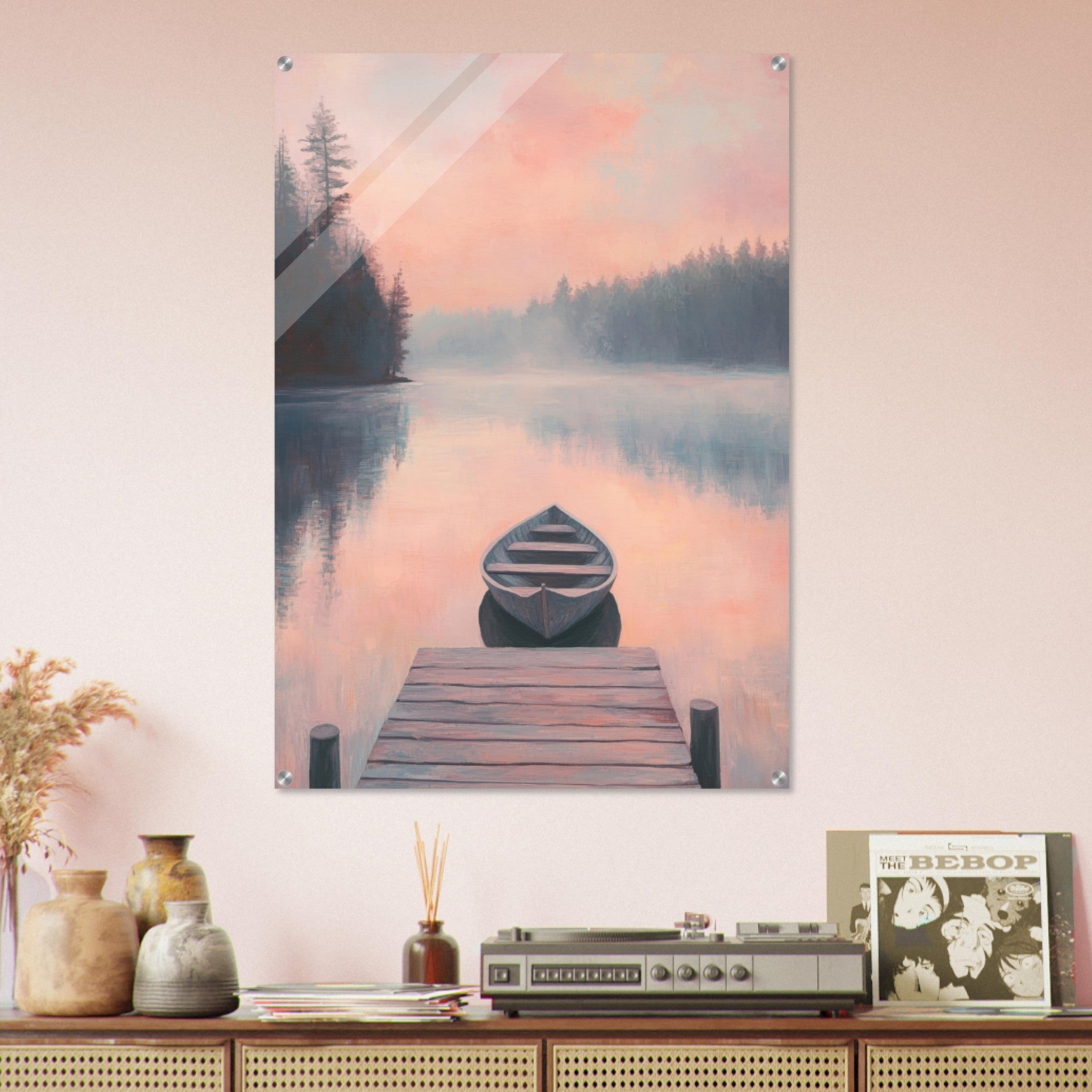 Acrylic Print Portrait - Serene Lake with Rowboats A tranquil lake 3 - Shop Ai Art WebShop - Digital Art online Store
