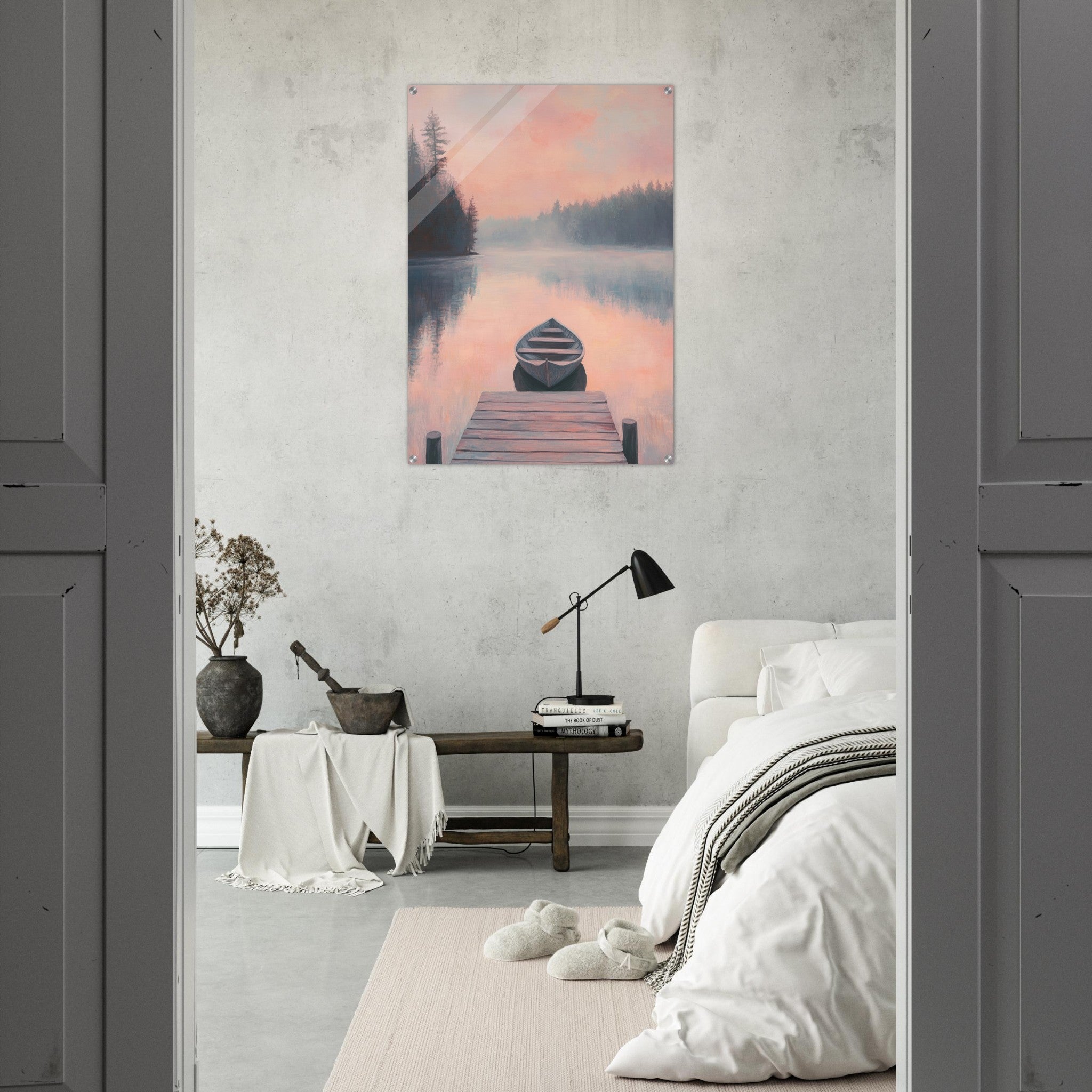 Acrylic Print Portrait - Serene Lake with Rowboats A tranquil lake 3 - Shop Ai Art WebShop - Digital Art online Store