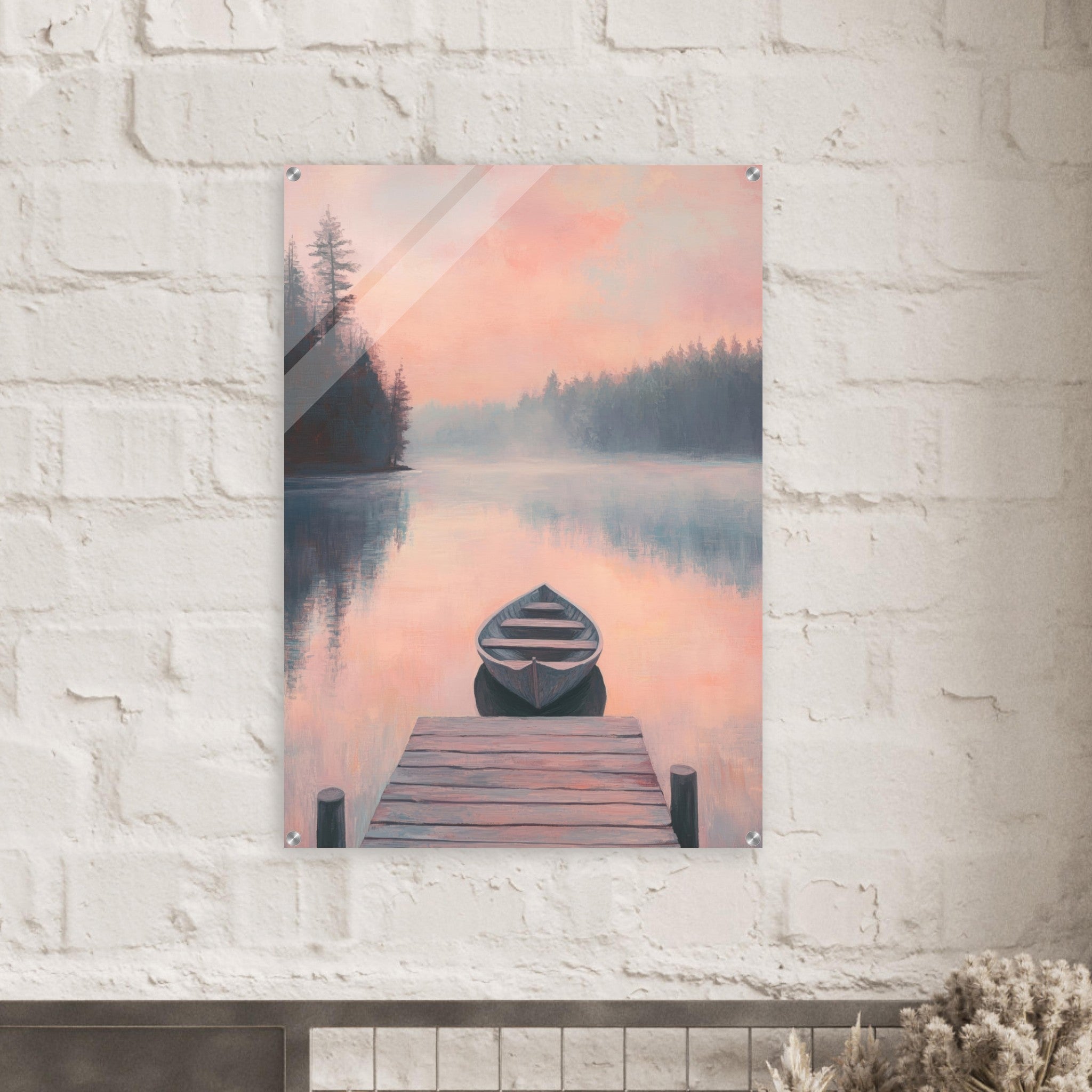 Acrylic Print Portrait - Serene Lake with Rowboats A tranquil lake 3 - Shop Ai Art WebShop - Digital Art online Store