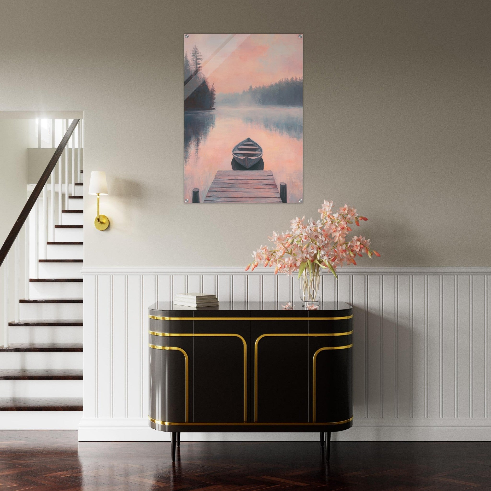 Acrylic Print Portrait - Serene Lake with Rowboats A tranquil lake 3 - Shop Ai Art WebShop - Digital Art online Store