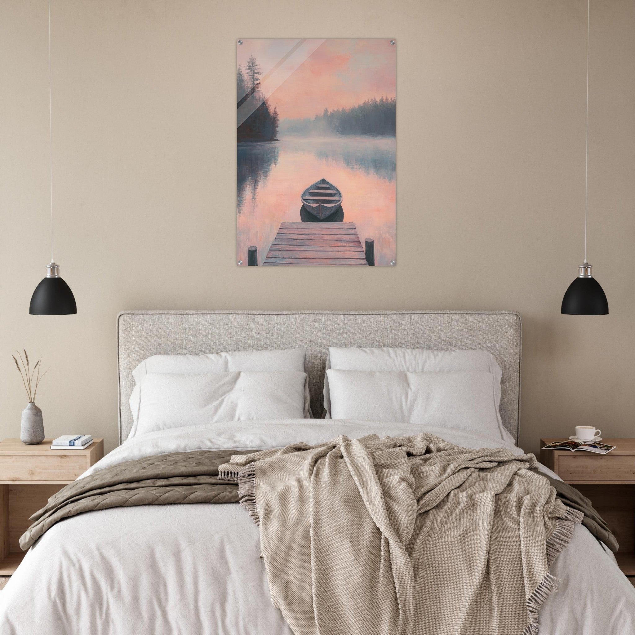 Acrylic Print Portrait - Serene Lake with Rowboats A tranquil lake 3 - Shop Ai Art WebShop - Digital Art online Store