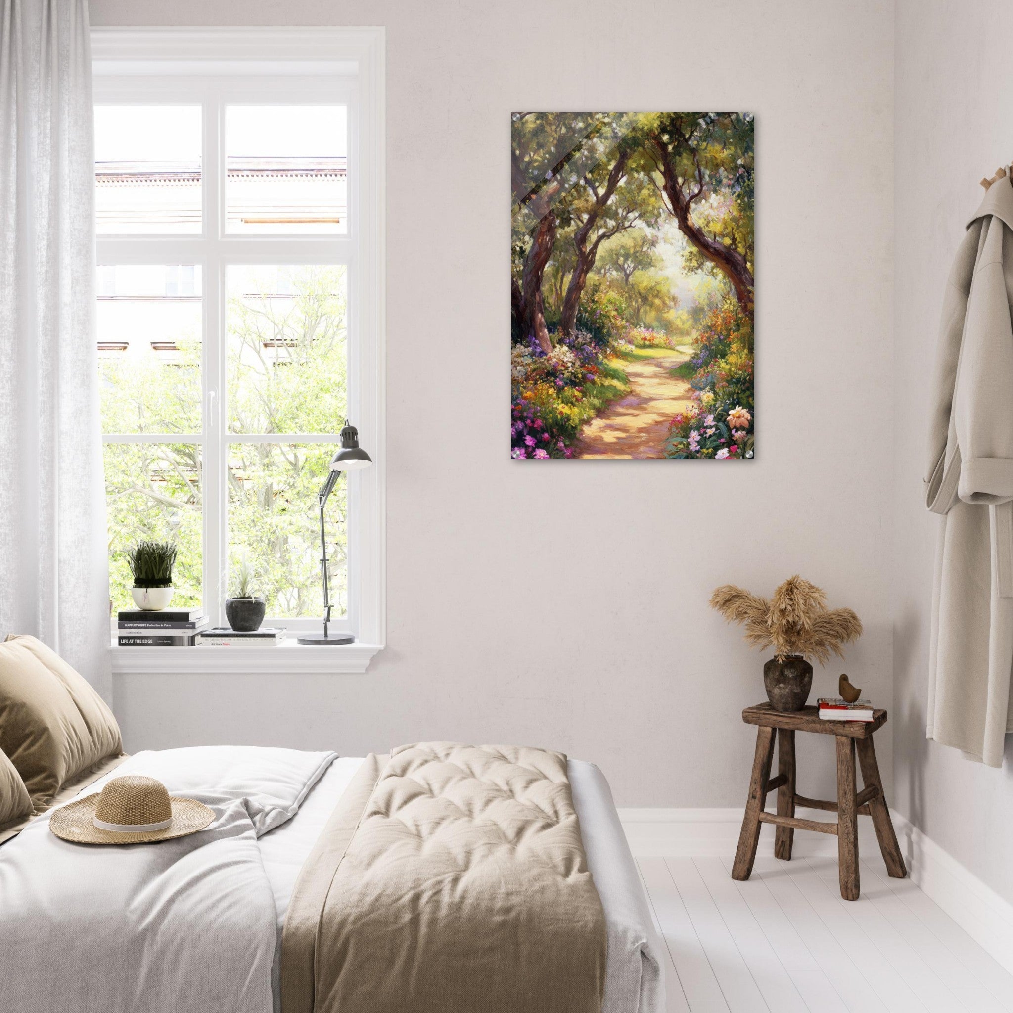 Acrylic Print Portrait - Sunlit Garden Path A meandering pathway through 2 - Shop Ai Art WebShop - Digital Art online Store