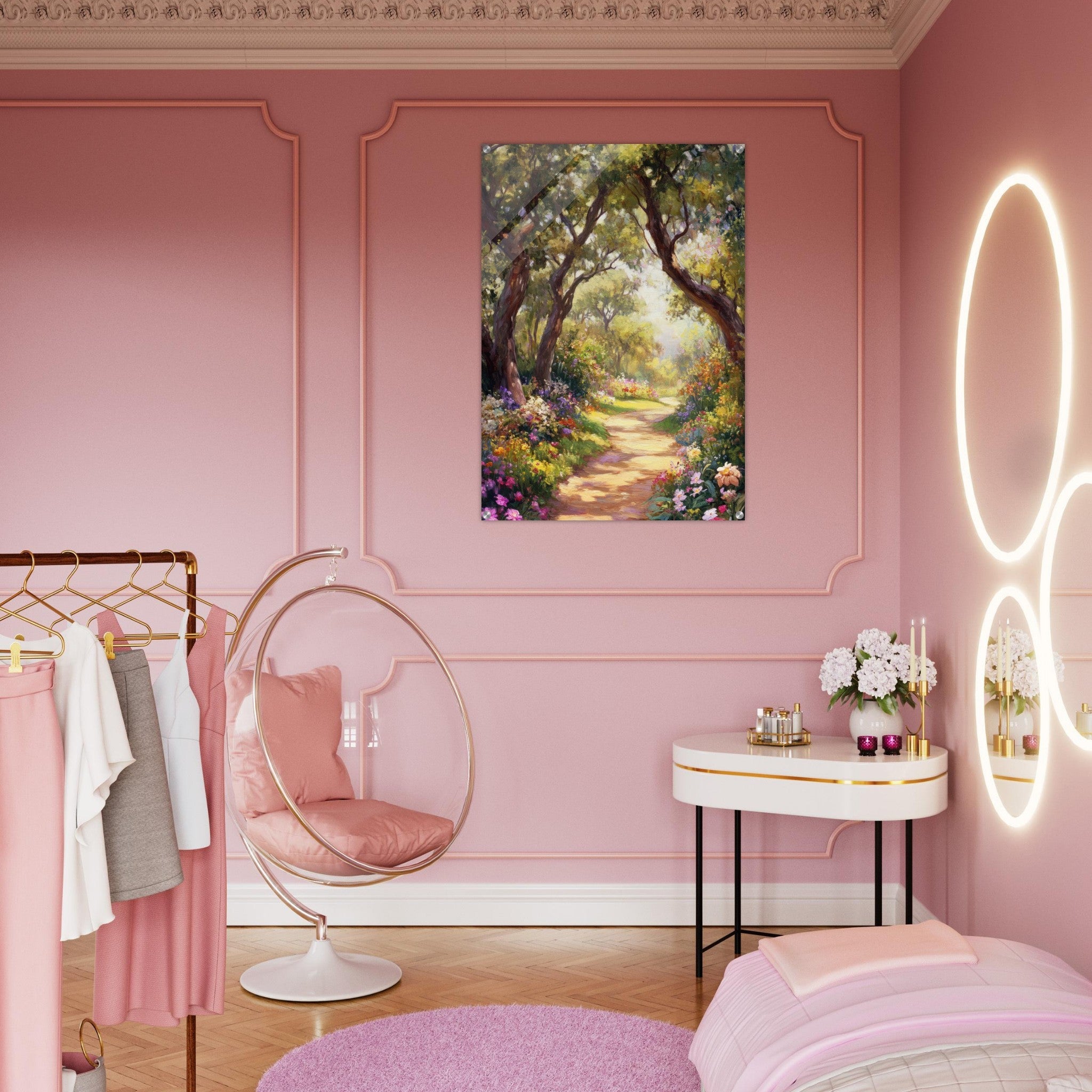 Acrylic Print Portrait - Sunlit Garden Path A meandering pathway through 2 - Shop Ai Art WebShop - Digital Art online Store