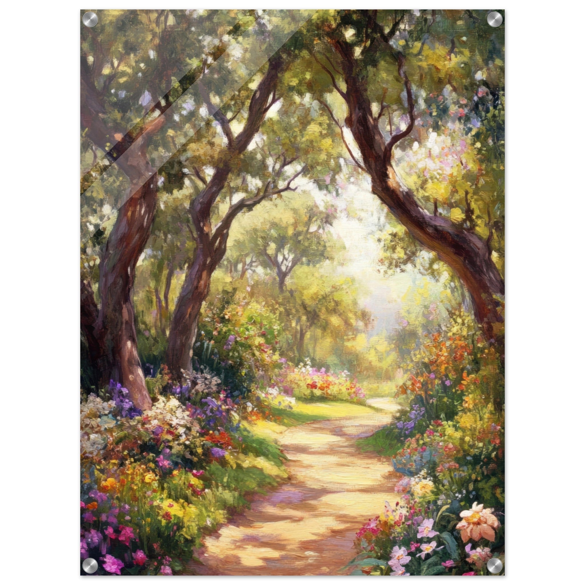 Acrylic Print Portrait - Sunlit Garden Path A meandering pathway through 2 - Shop Ai Art WebShop - Digital Art online Store