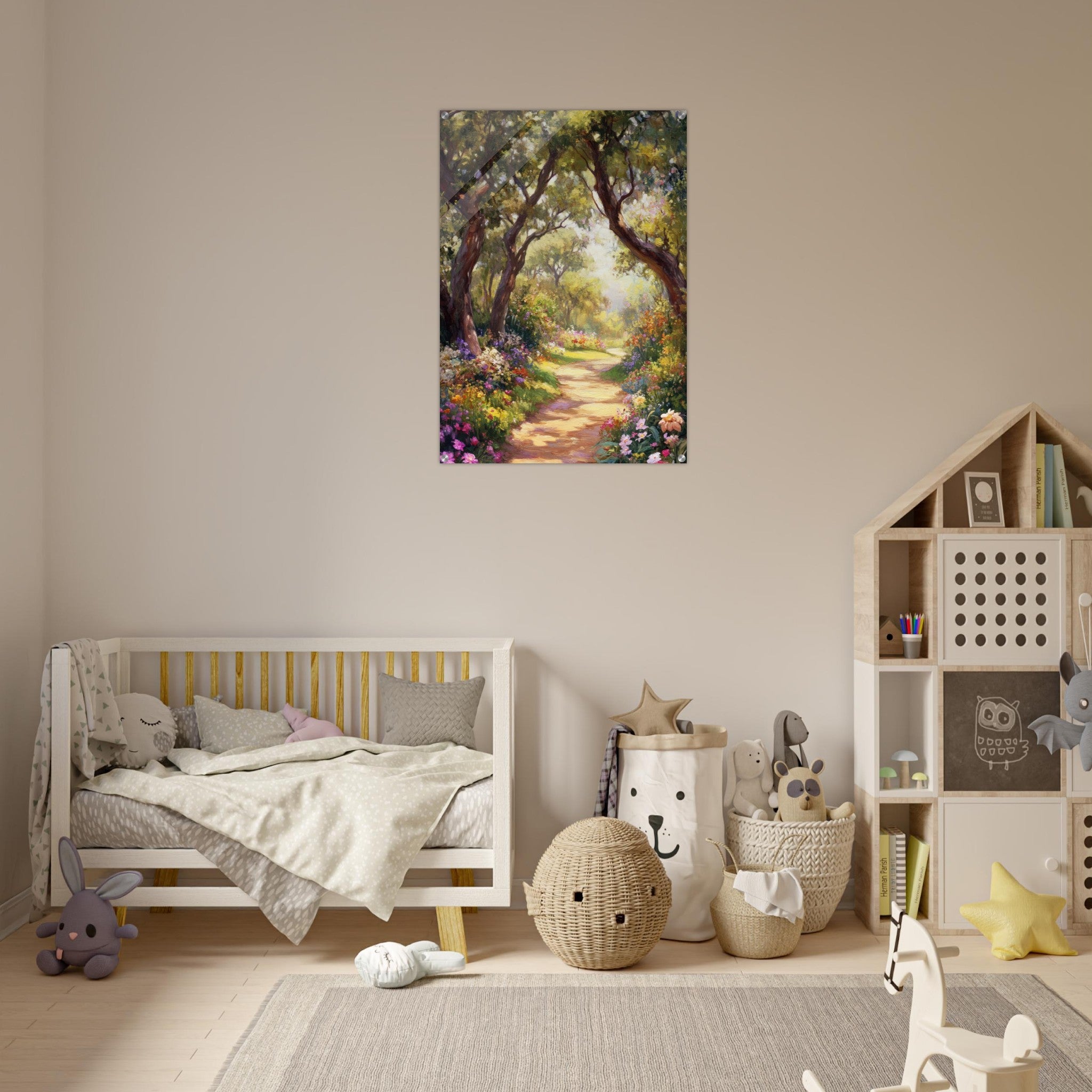 Acrylic Print Portrait - Sunlit Garden Path A meandering pathway through 2 - Shop Ai Art WebShop - Digital Art online Store