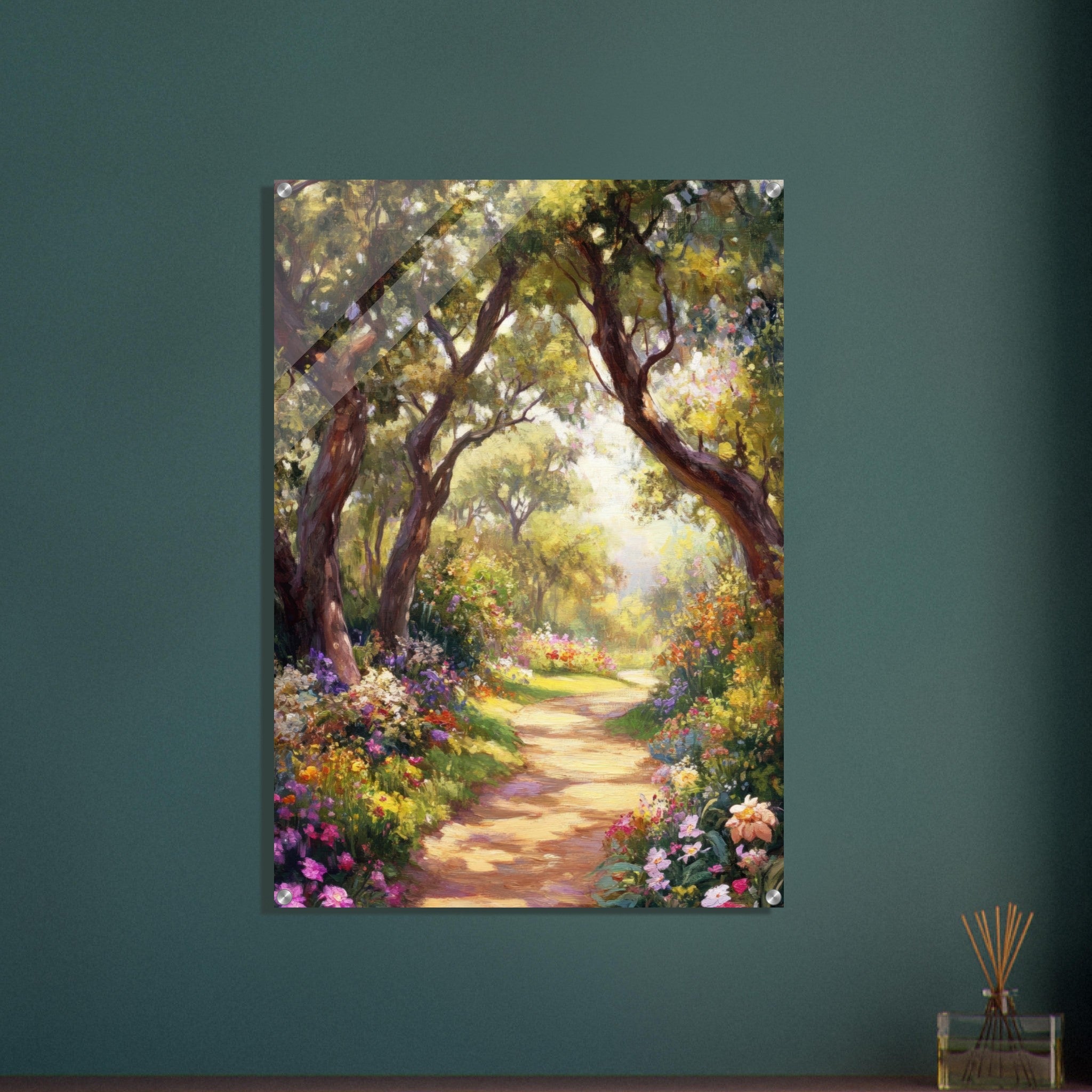 Acrylic Print Portrait - Sunlit Garden Path A meandering pathway through 2 - Shop Ai Art WebShop - Digital Art online Store