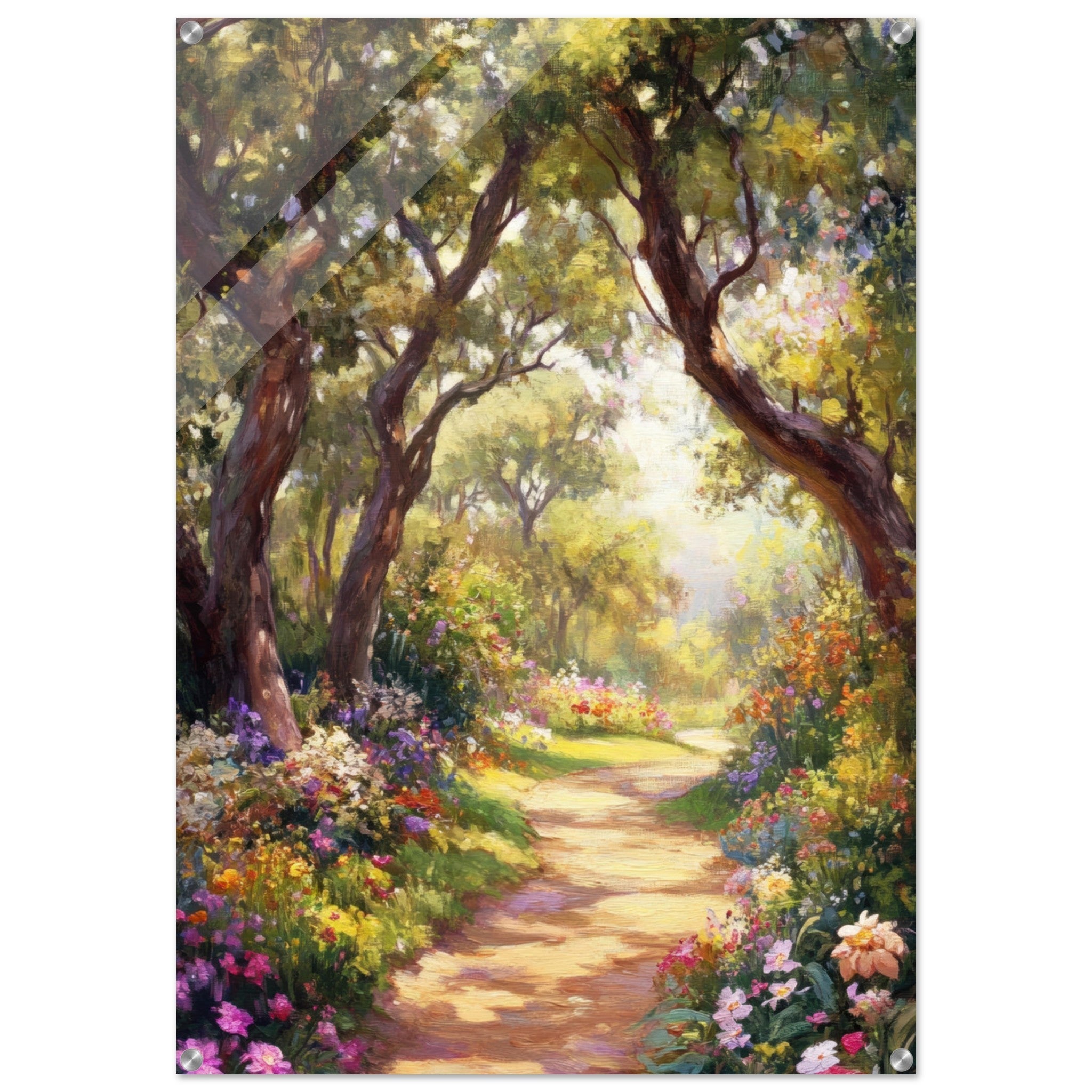 Acrylic Print Portrait - Sunlit Garden Path A meandering pathway through 2 - Shop Ai Art WebShop - Digital Art online Store