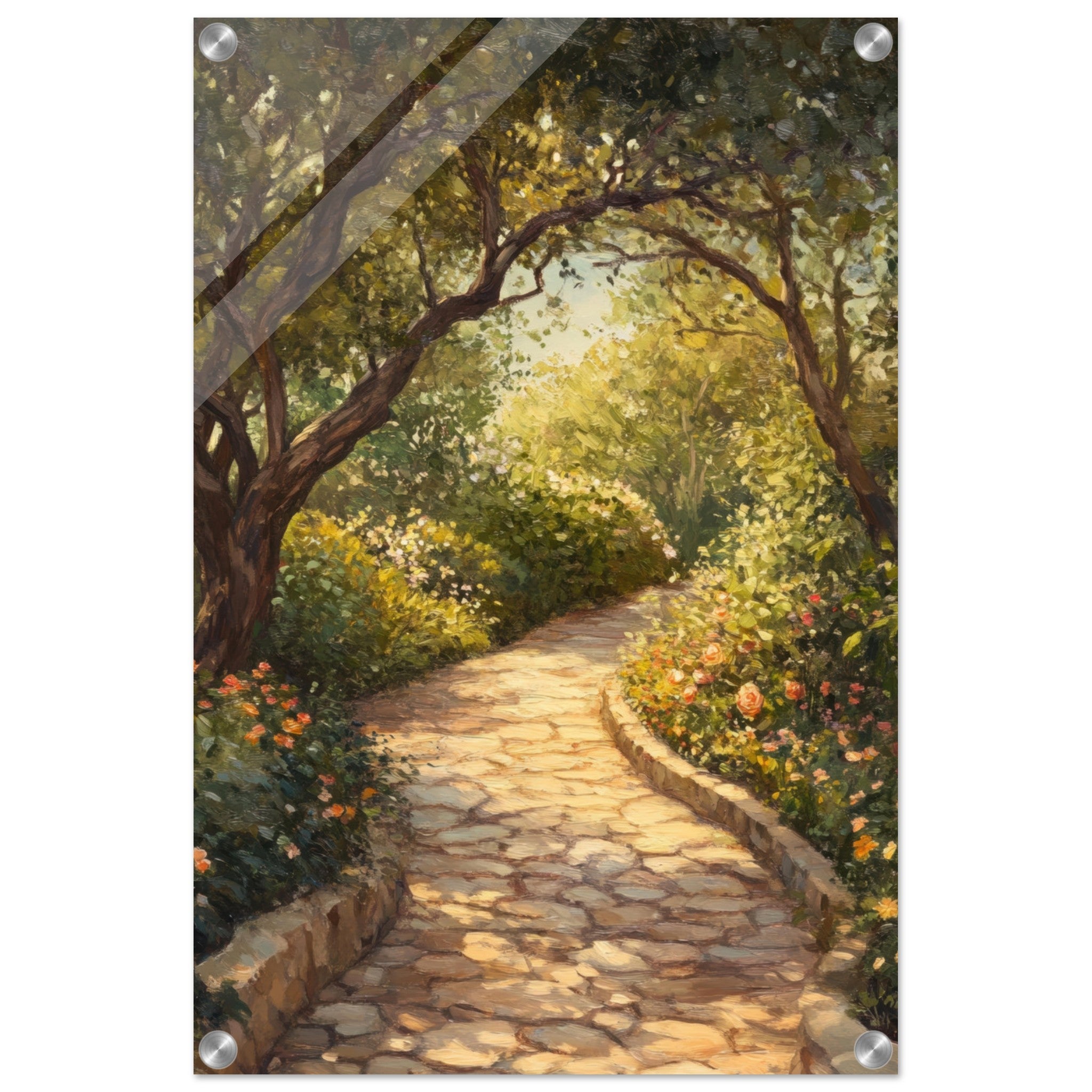 Acrylic Print Portrait - Sunlit Garden Path A meandering pathway through - Shop Ai Art WebShop - Digital Art online Store