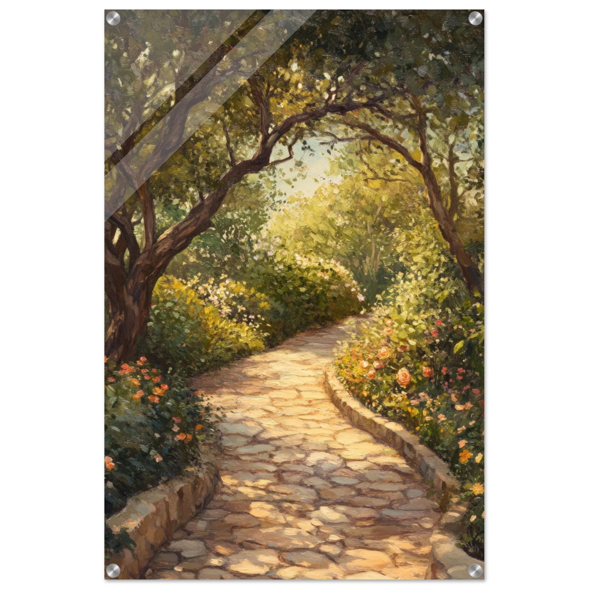 Acrylic Print Portrait - Sunlit Garden Path A meandering pathway through - Shop Ai Art WebShop - Digital Art online Store