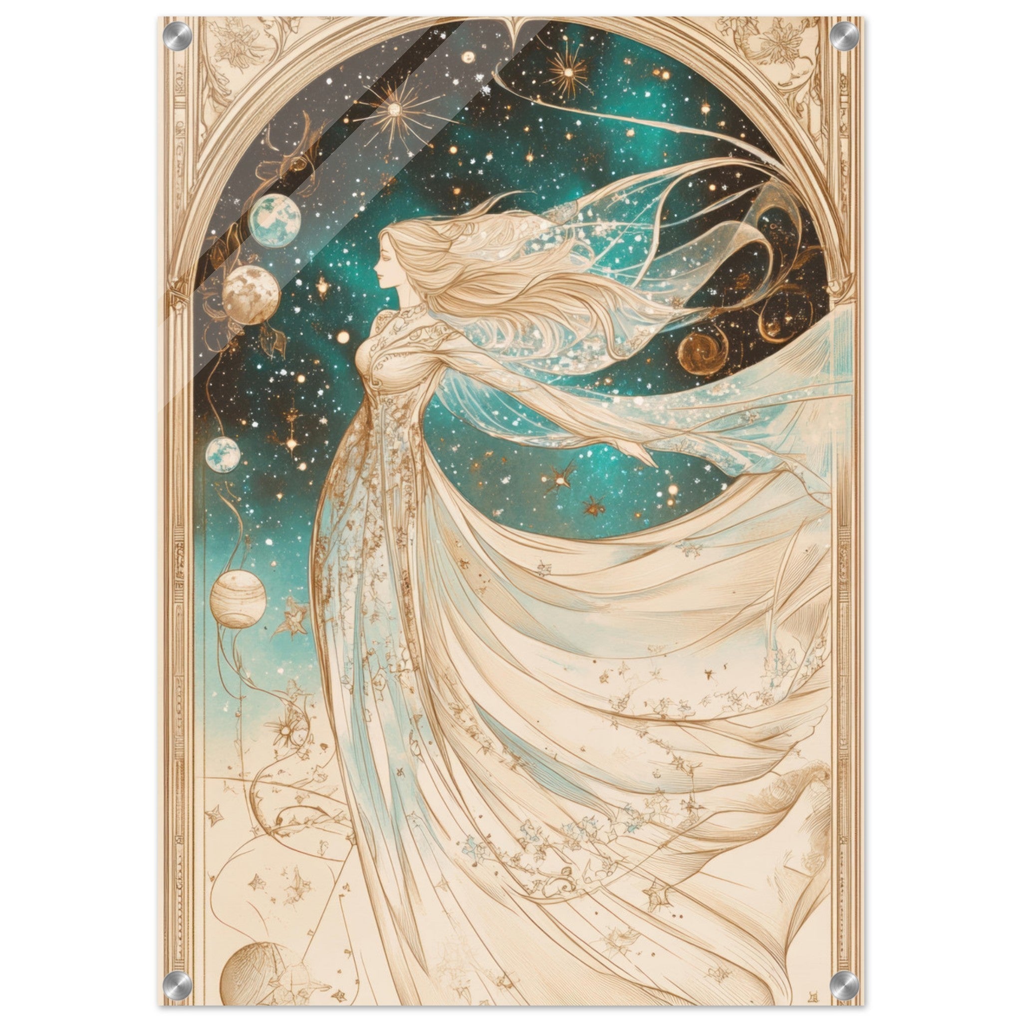 Acrylic Print Portrait - The Cosmic Muse A hand - drawn illustration 2 - Shop Ai Art WebShop - Digital Art online Store