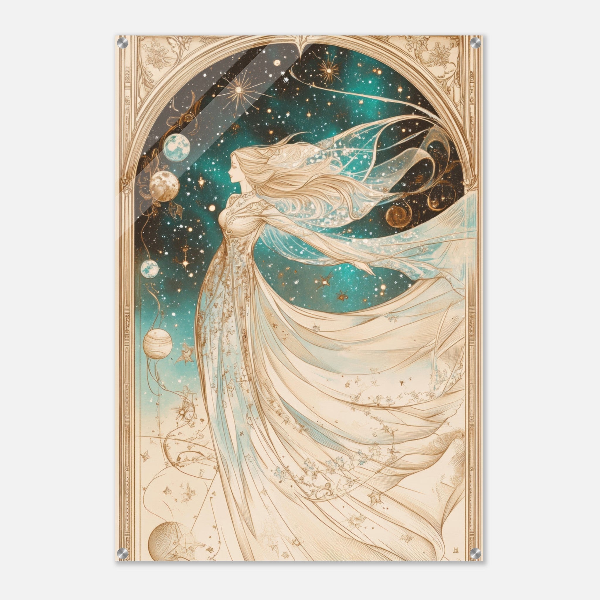 Acrylic Print Portrait - The Cosmic Muse A hand - drawn illustration 2 - Shop Ai Art WebShop - Digital Art online Store