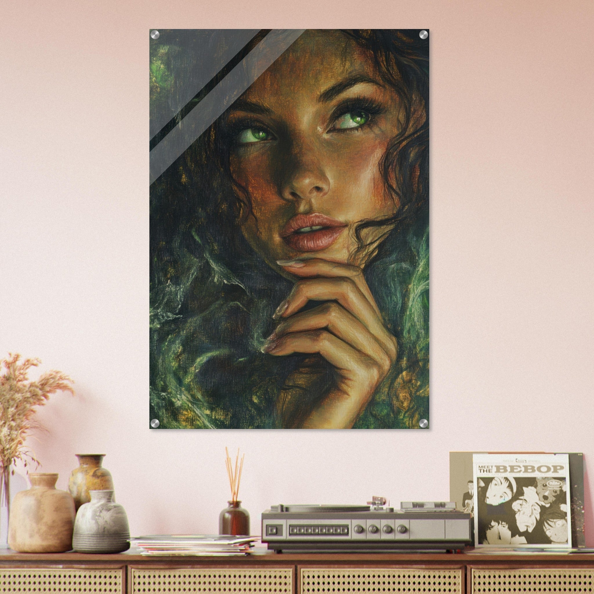 Acrylic Print Portrait - The Fae Sorceress of the Emerald Woods Oil Faint 3 - Shop Ai Art WebShop - Digital Art online Store