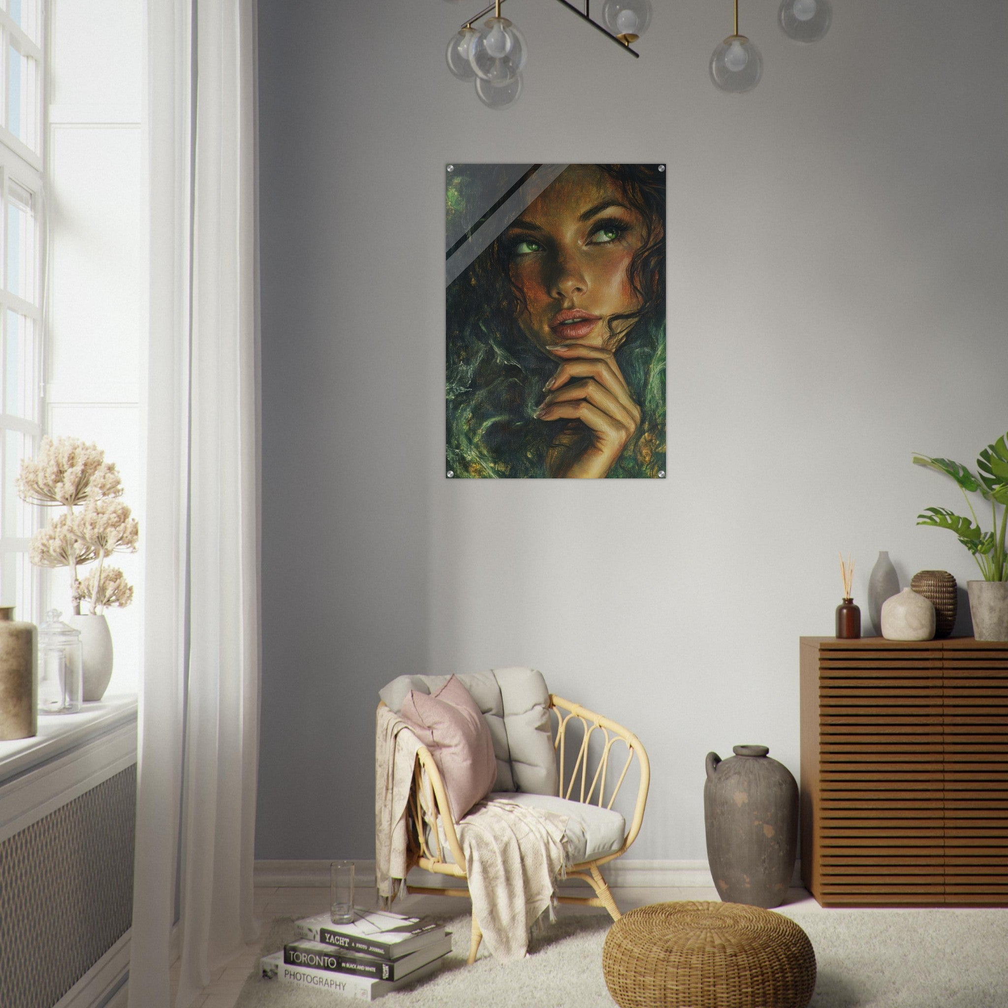 Acrylic Print Portrait - The Fae Sorceress of the Emerald Woods Oil Faint 3 - Shop Ai Art WebShop - Digital Art online Store