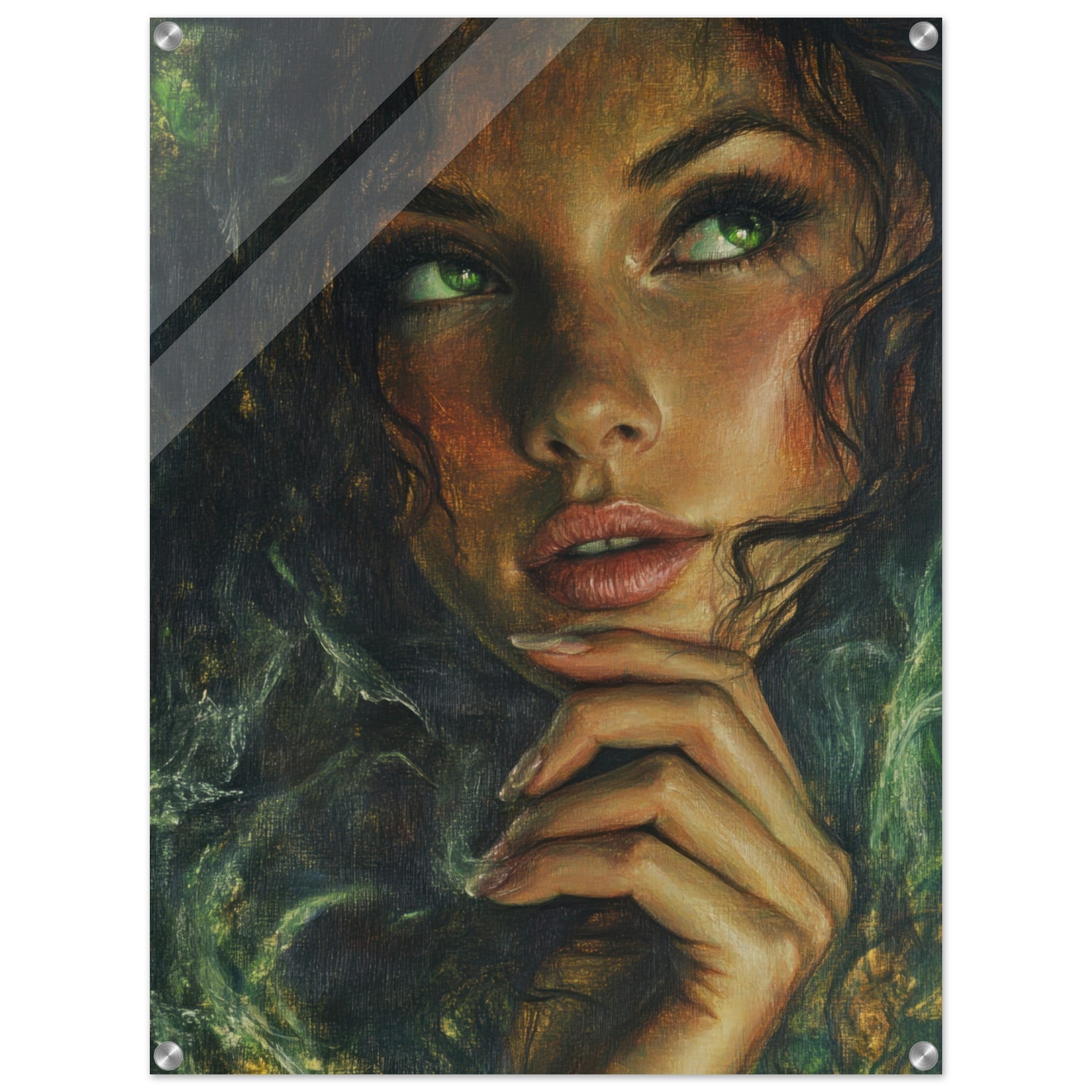 Acrylic Print Portrait - The Fae Sorceress of the Emerald Woods Oil Faint 3 - Shop Ai Art WebShop - Digital Art online Store