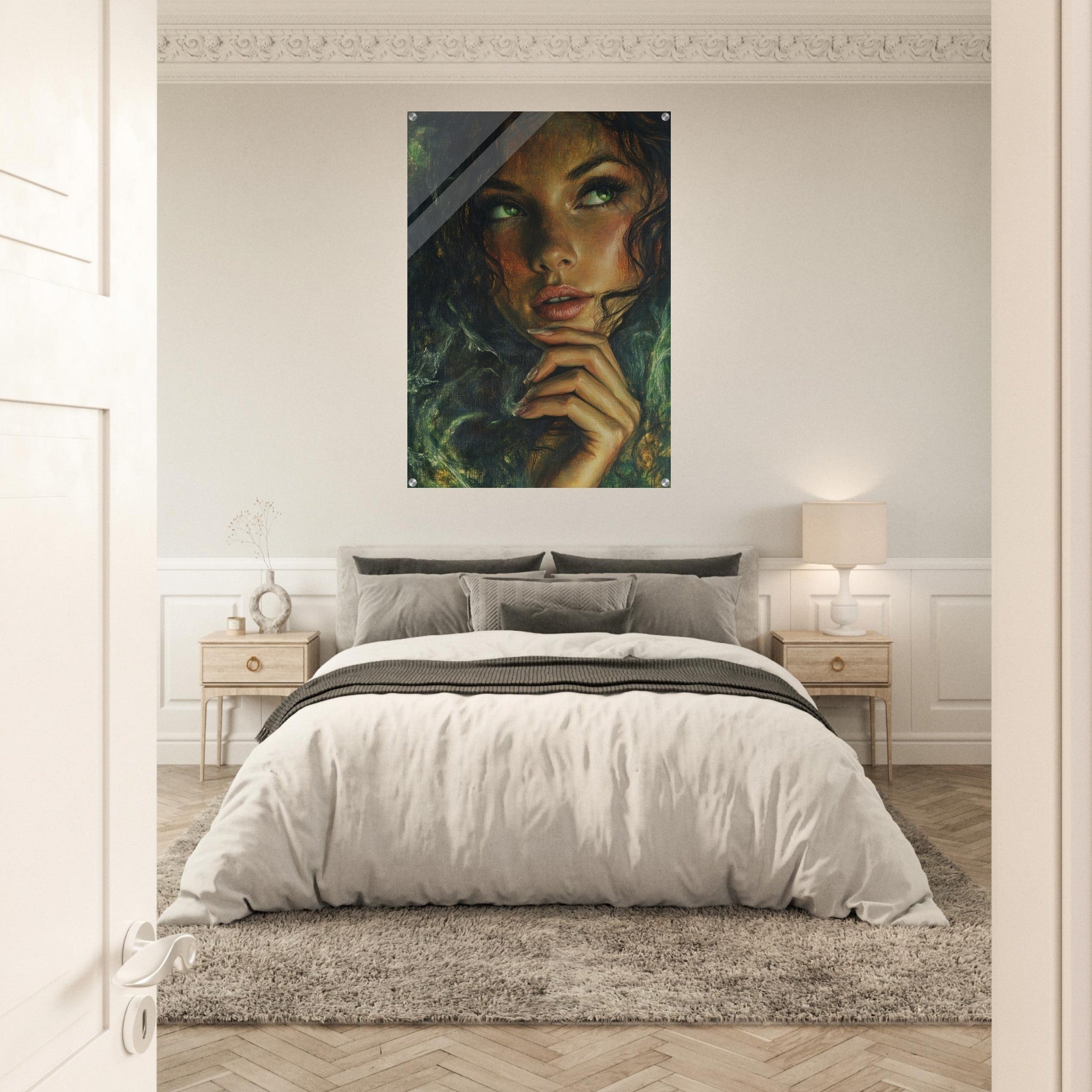 Acrylic Print Portrait - The Fae Sorceress of the Emerald Woods Oil Faint 3 - Shop Ai Art WebShop - Digital Art online Store