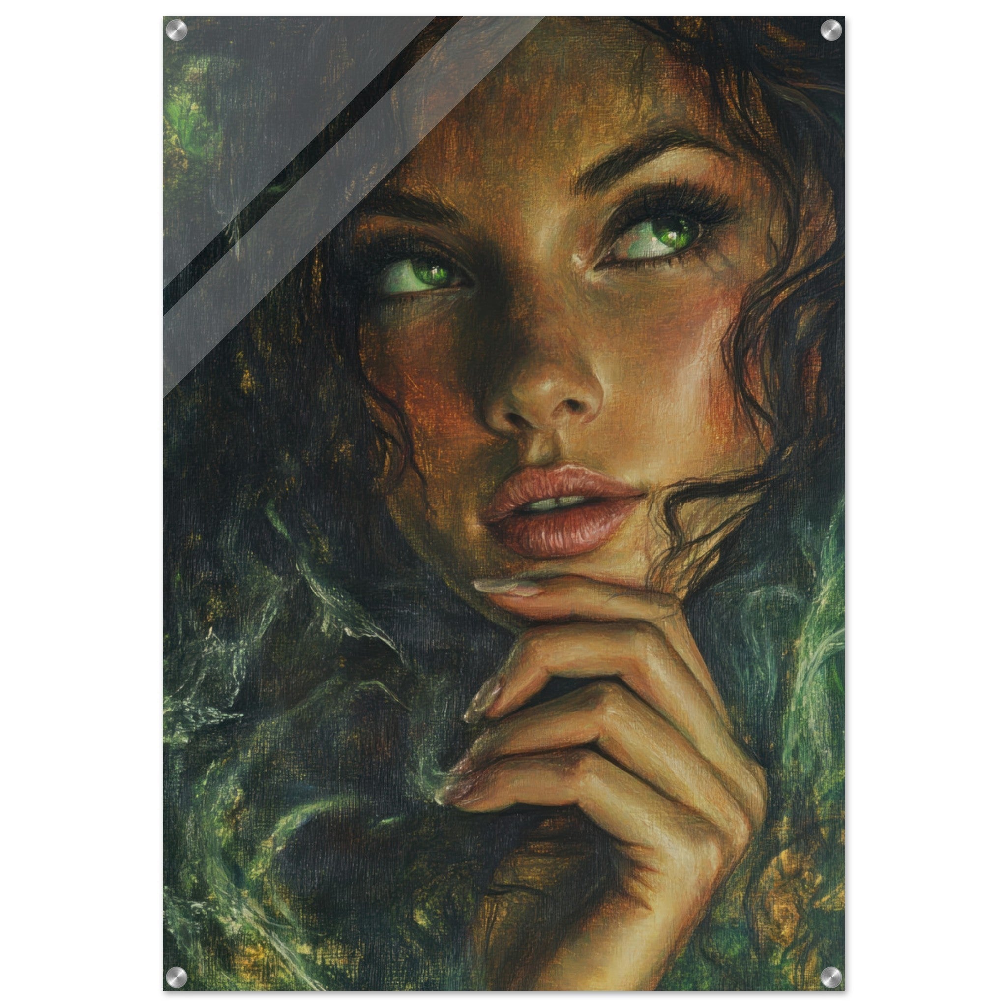 Acrylic Print Portrait - The Fae Sorceress of the Emerald Woods Oil Faint 3 - Shop Ai Art WebShop - Digital Art online Store