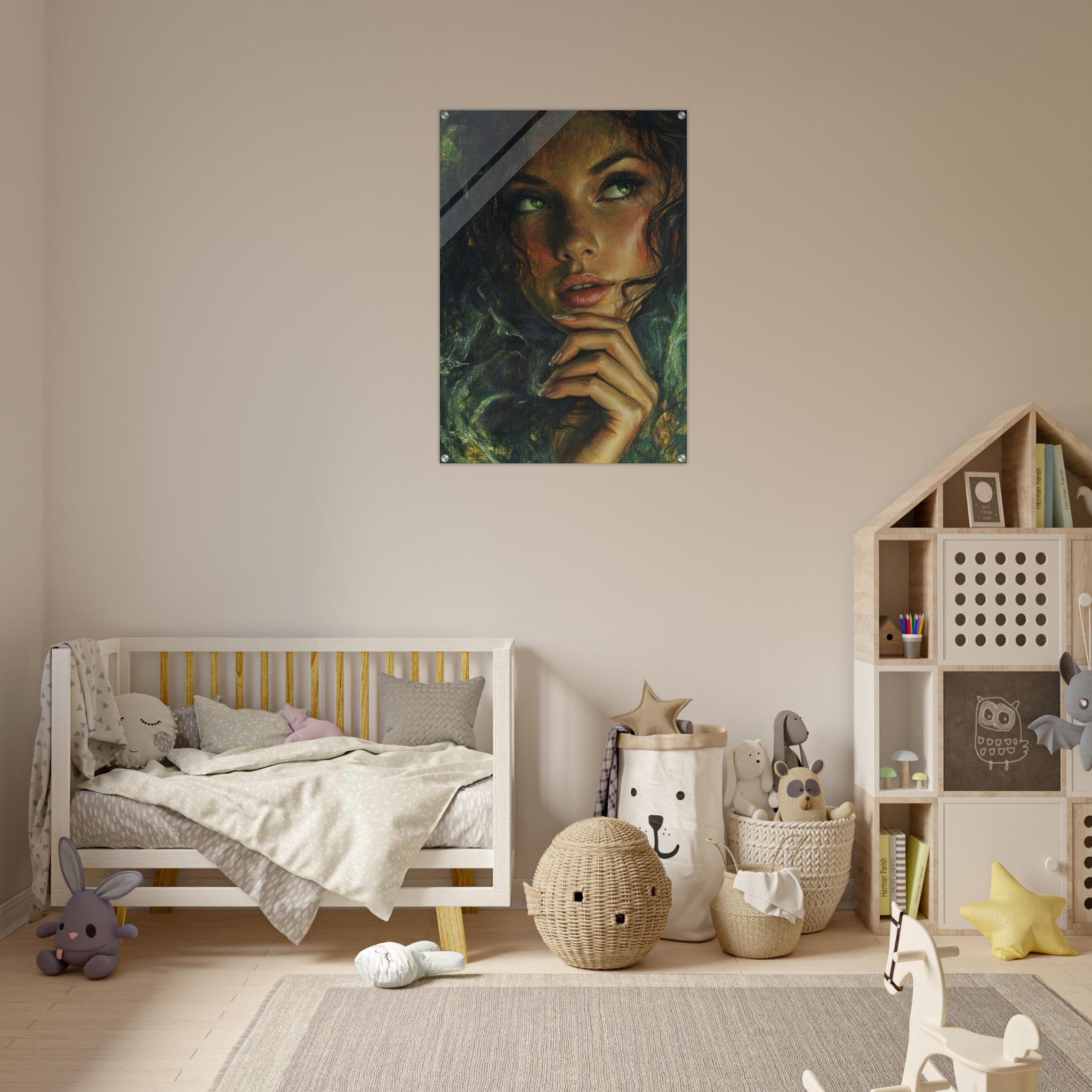 Acrylic Print Portrait - The Fae Sorceress of the Emerald Woods Oil Faint 3 - Shop Ai Art WebShop - Digital Art online Store