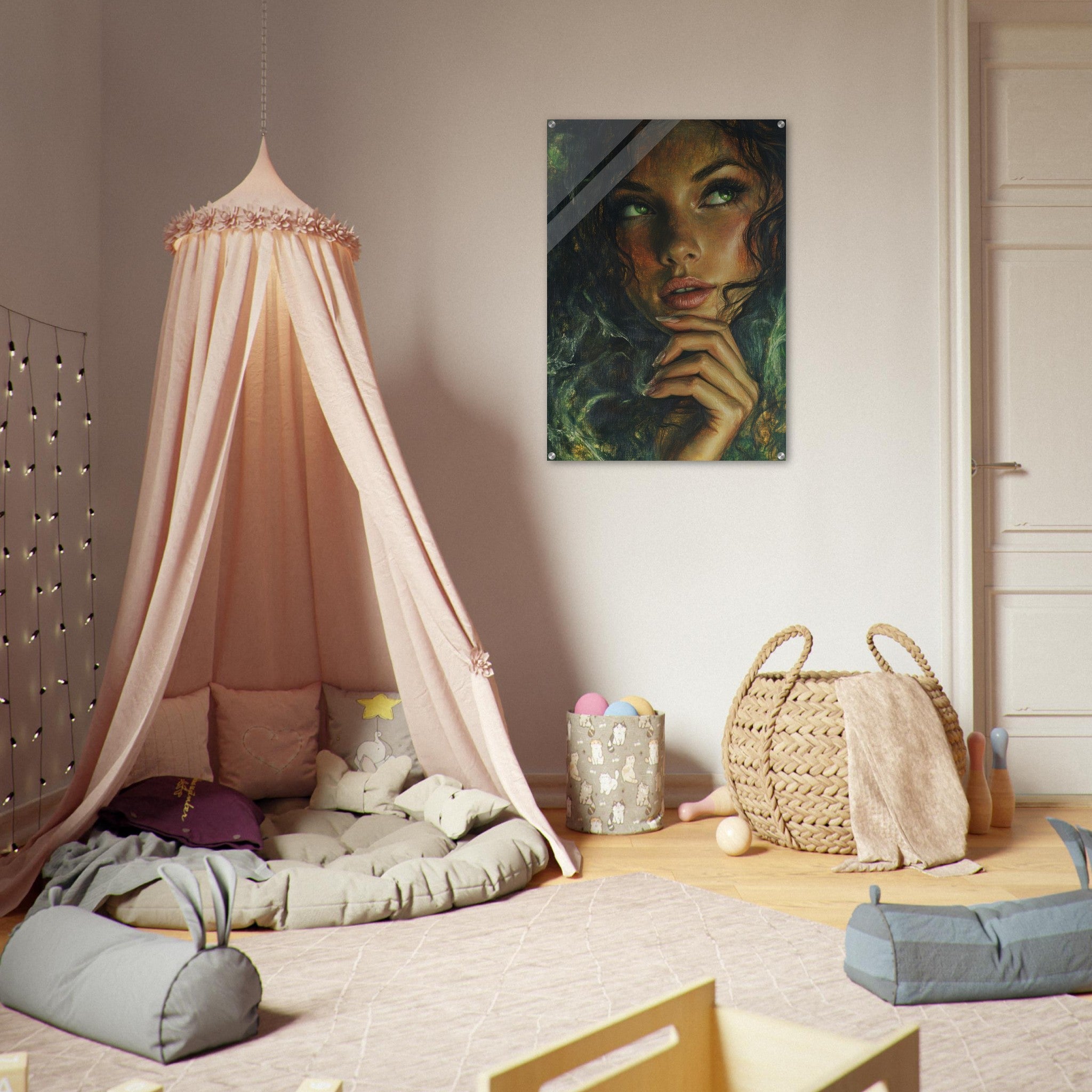 Acrylic Print Portrait - The Fae Sorceress of the Emerald Woods Oil Faint 3 - Shop Ai Art WebShop - Digital Art online Store