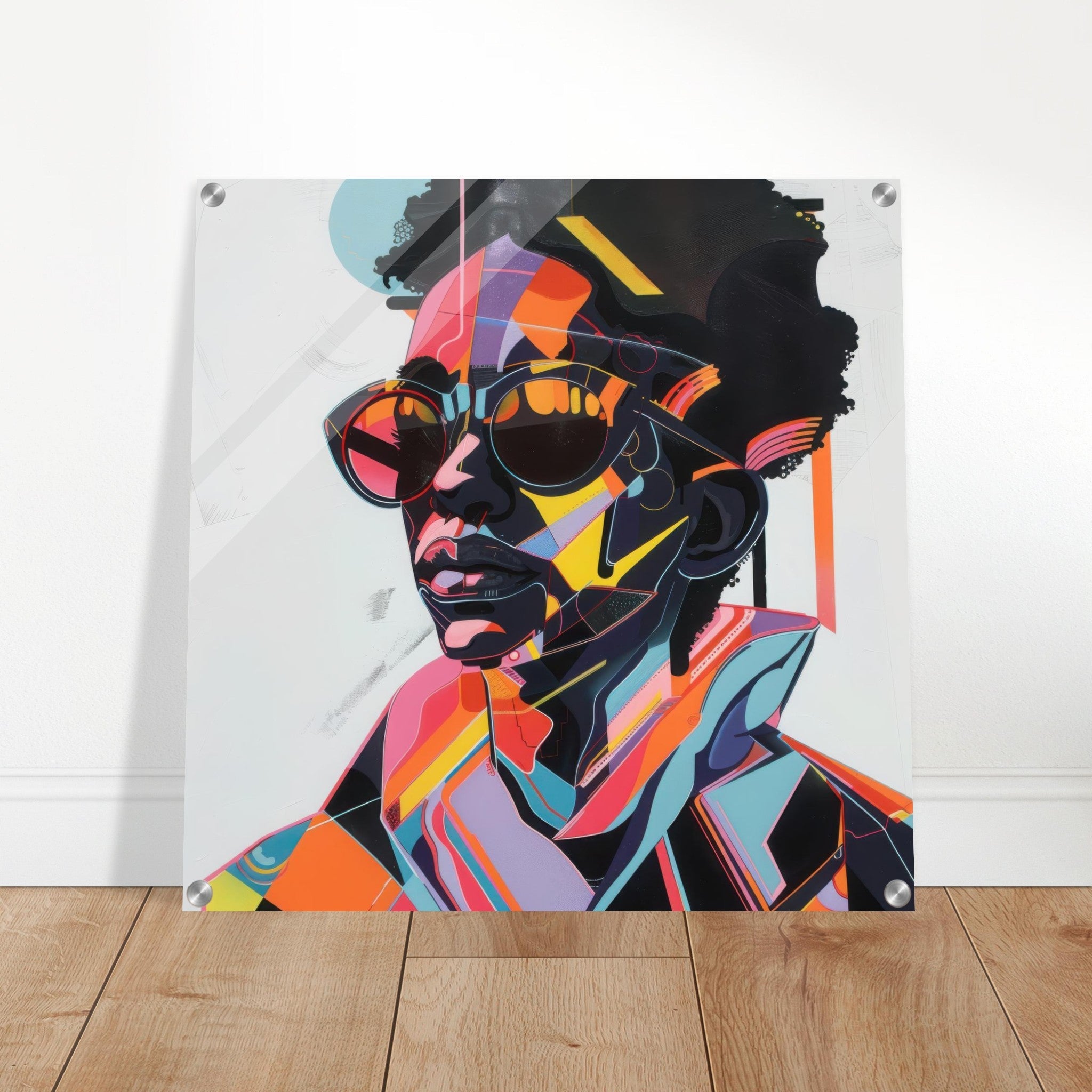 Acrylic Print Square - Afrofuturism swedish sharkansas in abstract styl 3 - Shop Ai Art WebShop - Digital Art online Store
