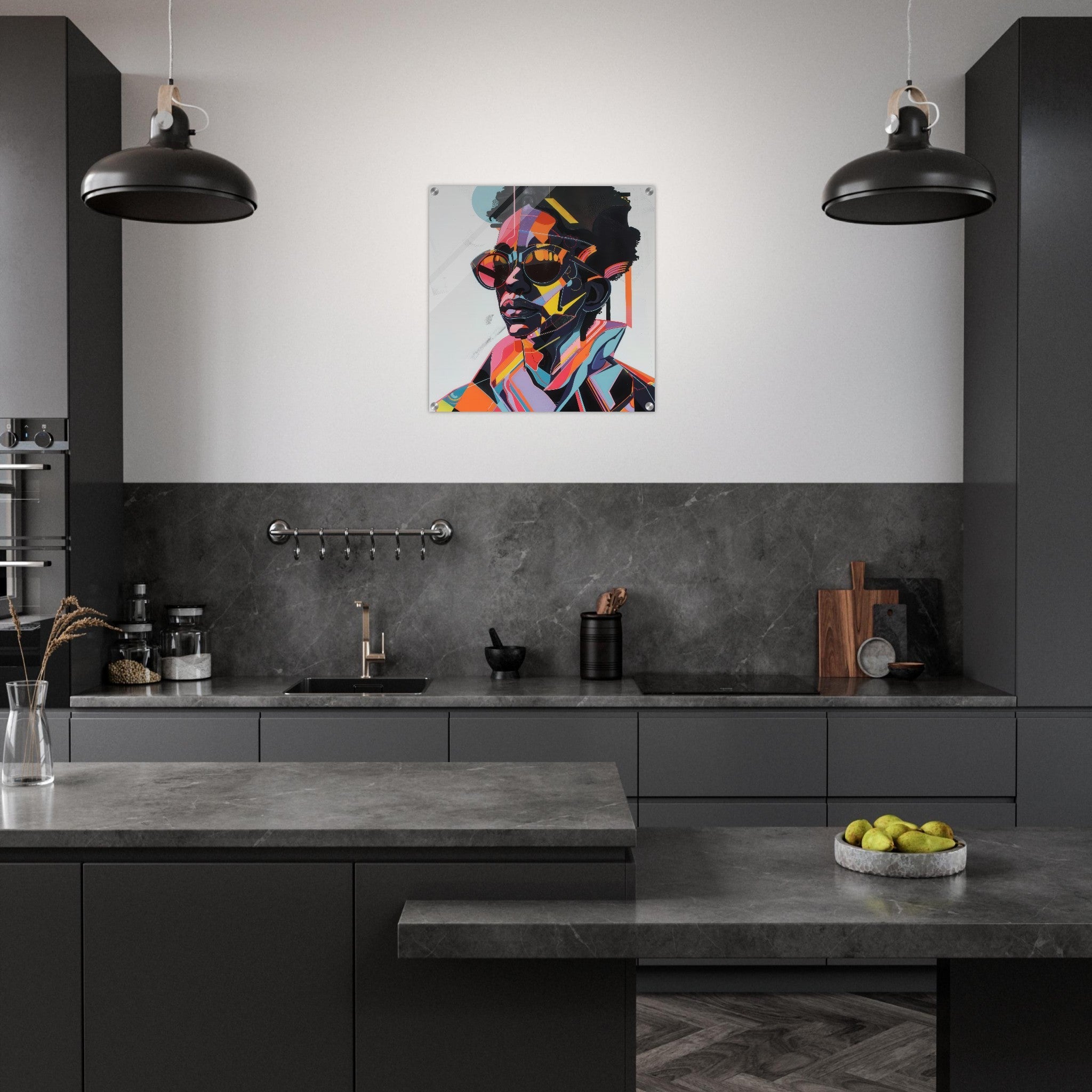 Acrylic Print Square - Afrofuturism swedish sharkansas in abstract styl 3 - Shop Ai Art WebShop - Digital Art online Store