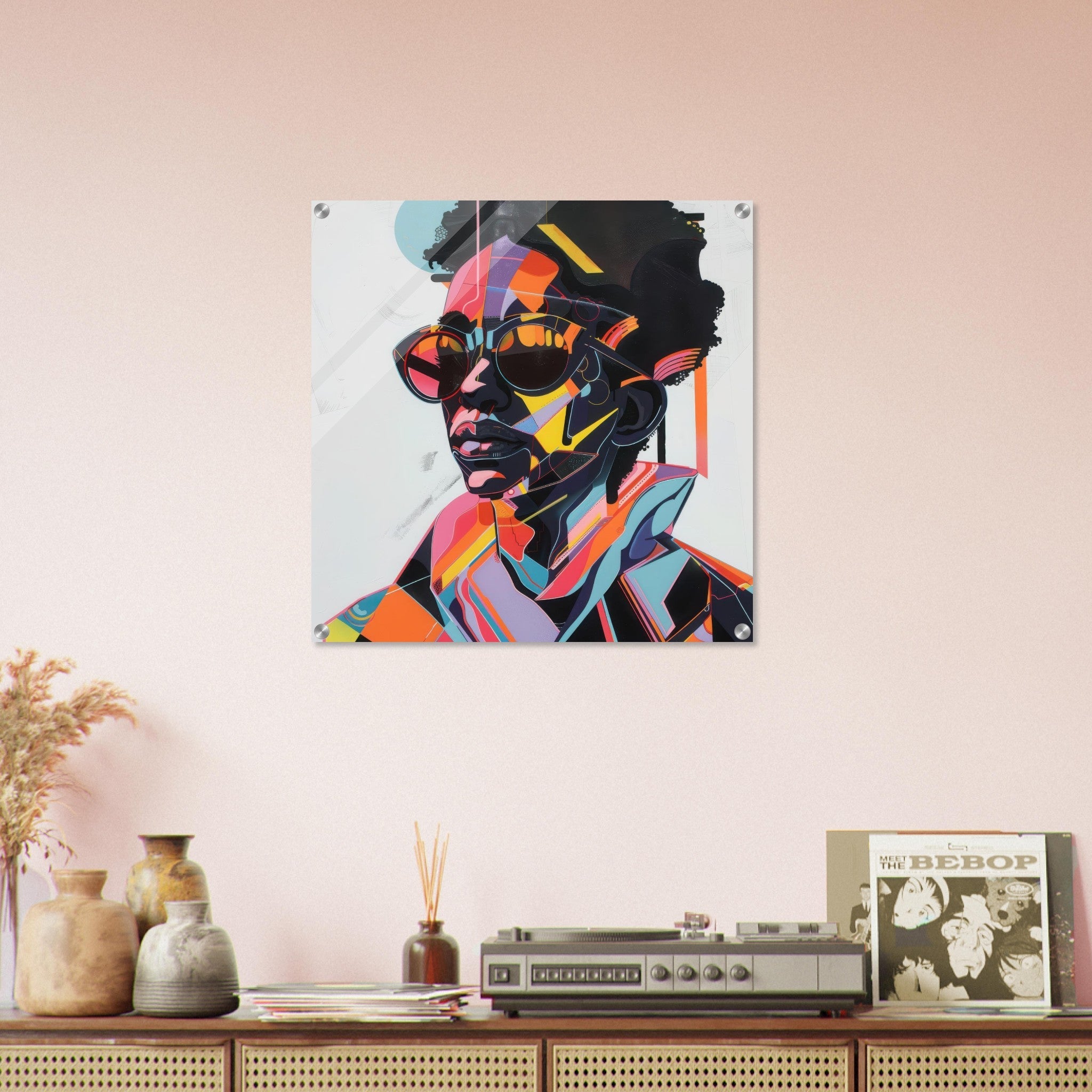 Acrylic Print Square - Afrofuturism swedish sharkansas in abstract styl 3 - Shop Ai Art WebShop - Digital Art online Store
