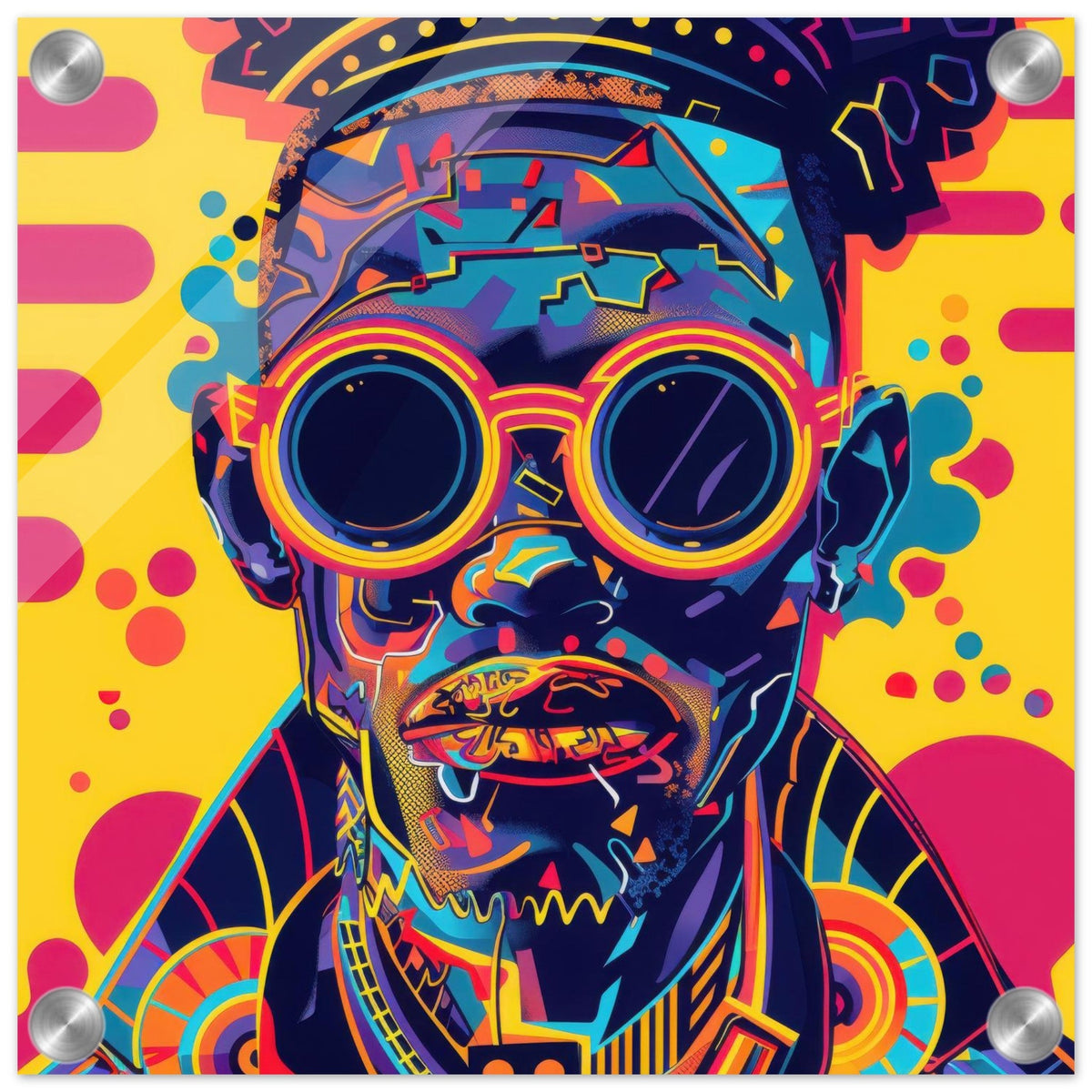 Acrylic Print Square - Afrofuturism swedish sharkansas in abstract styl 9 - Shop Ai Art WebShop - Digital Art online Store