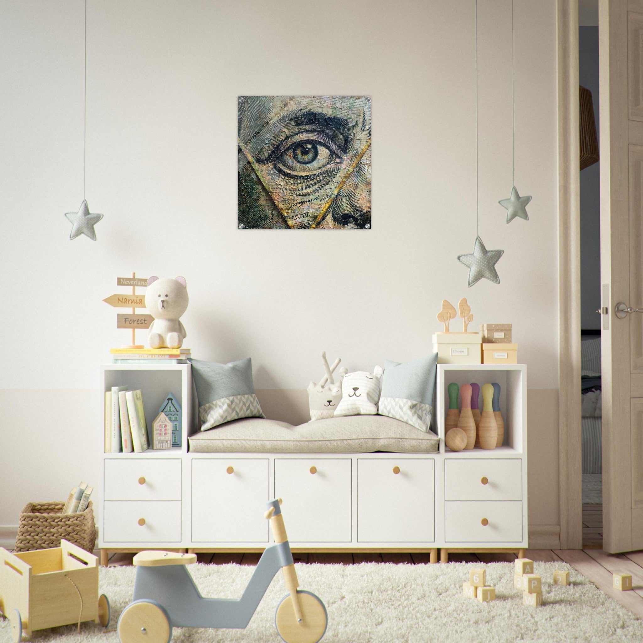 Acrylic Print Square - All seeing eye in a 1 dollar bill abstract art - Shop Ai Art WebShop - Digital Art online Store