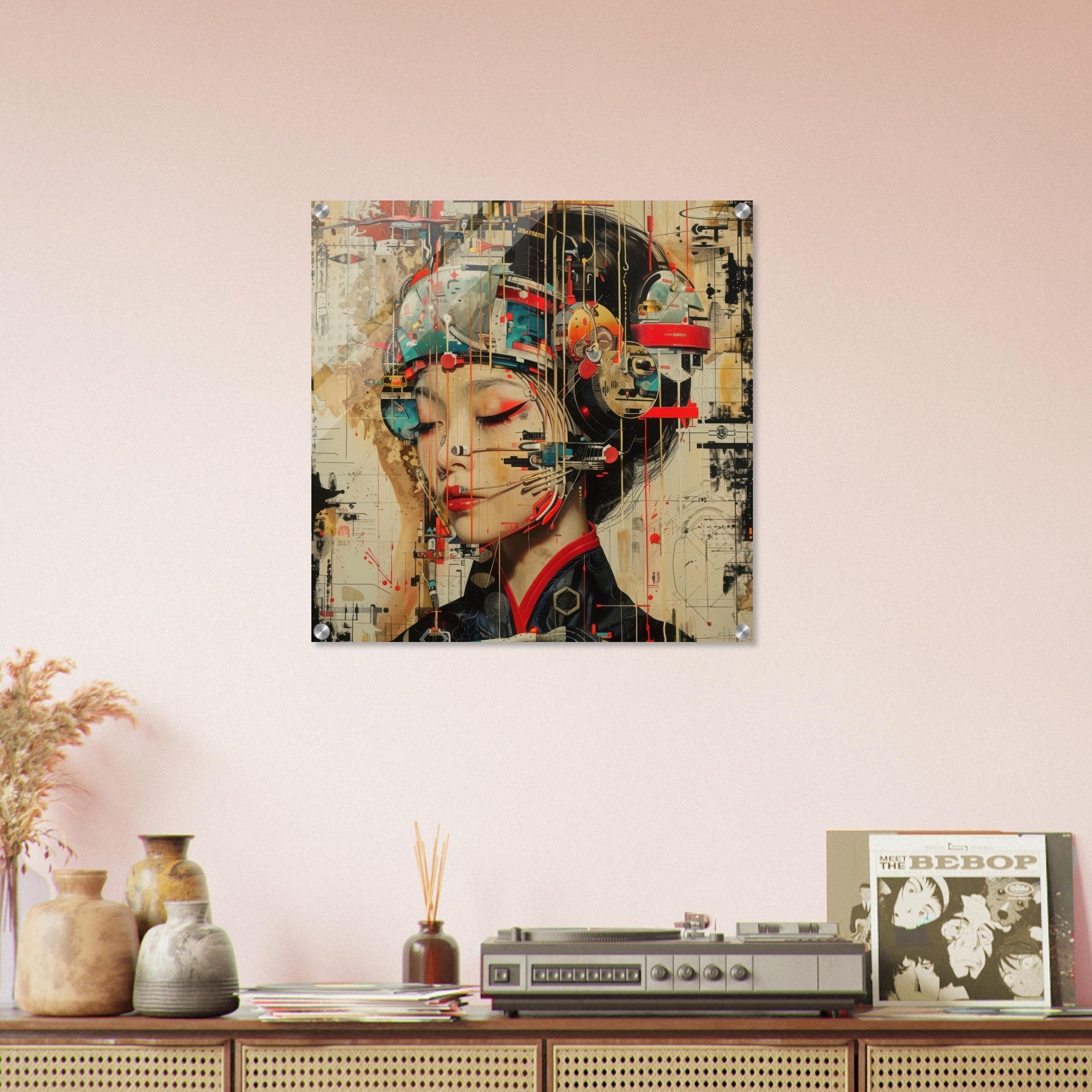 Acrylic Print Square - Asianfuturism swedish sharkansas in abstract style - Shop Ai Art WebShop - Digital Art online Store