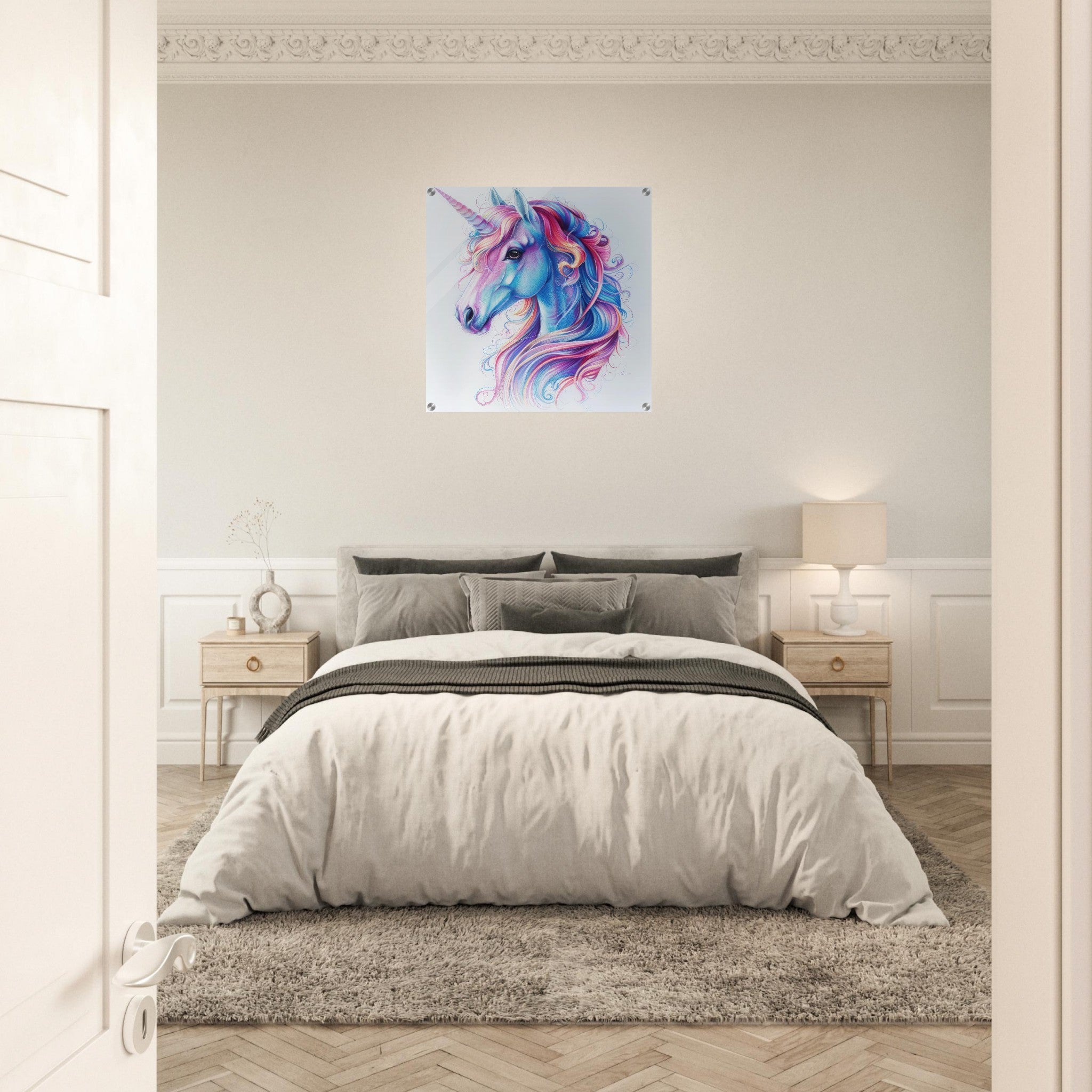 Acrylic Print Square - Children Kids Room Art Unicorn Fantasy 2 - Shop Ai Art WebShop - Digital Art online Store