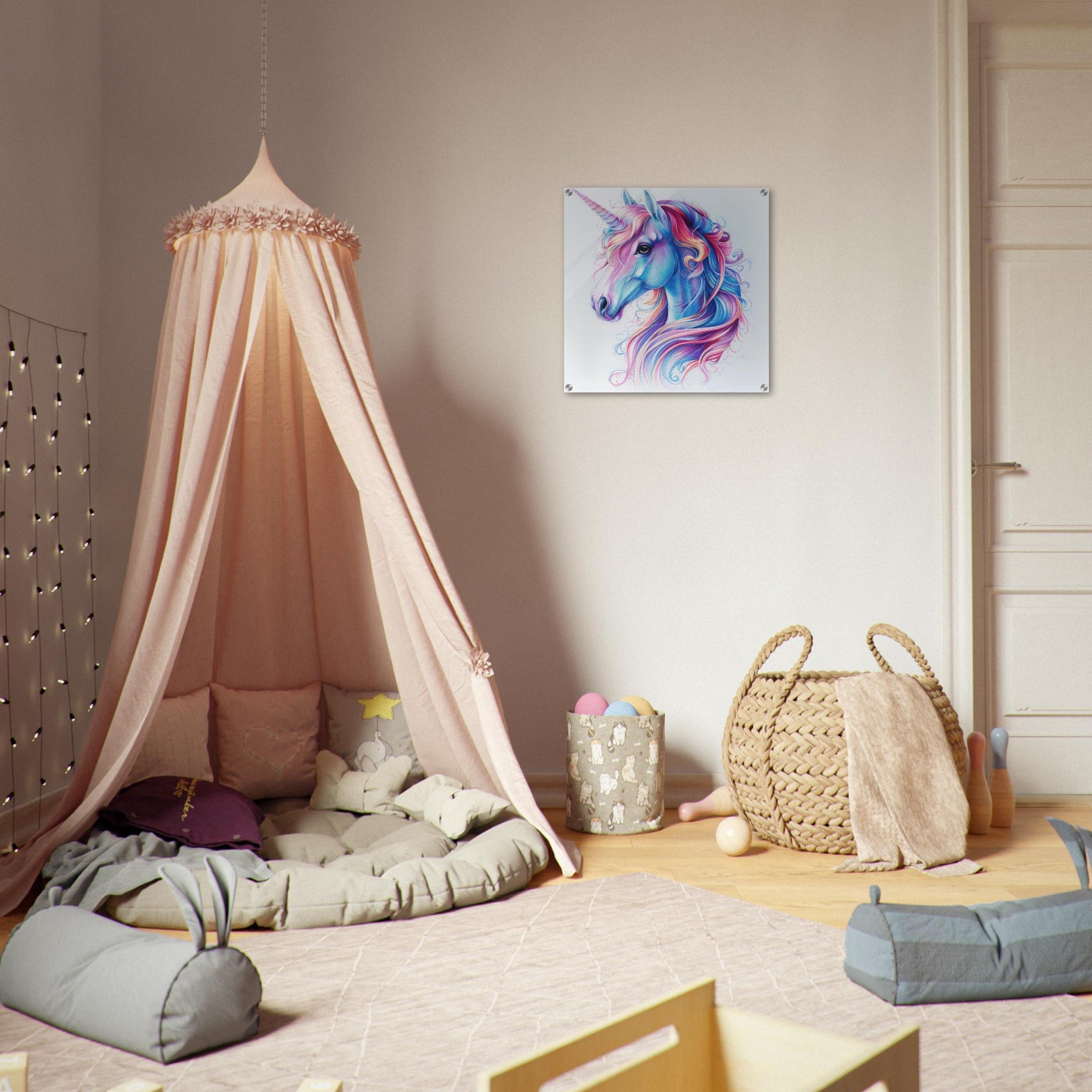 Acrylic Print Square - Children Kids Room Art Unicorn Fantasy 2 - Shop Ai Art WebShop - Digital Art online Store