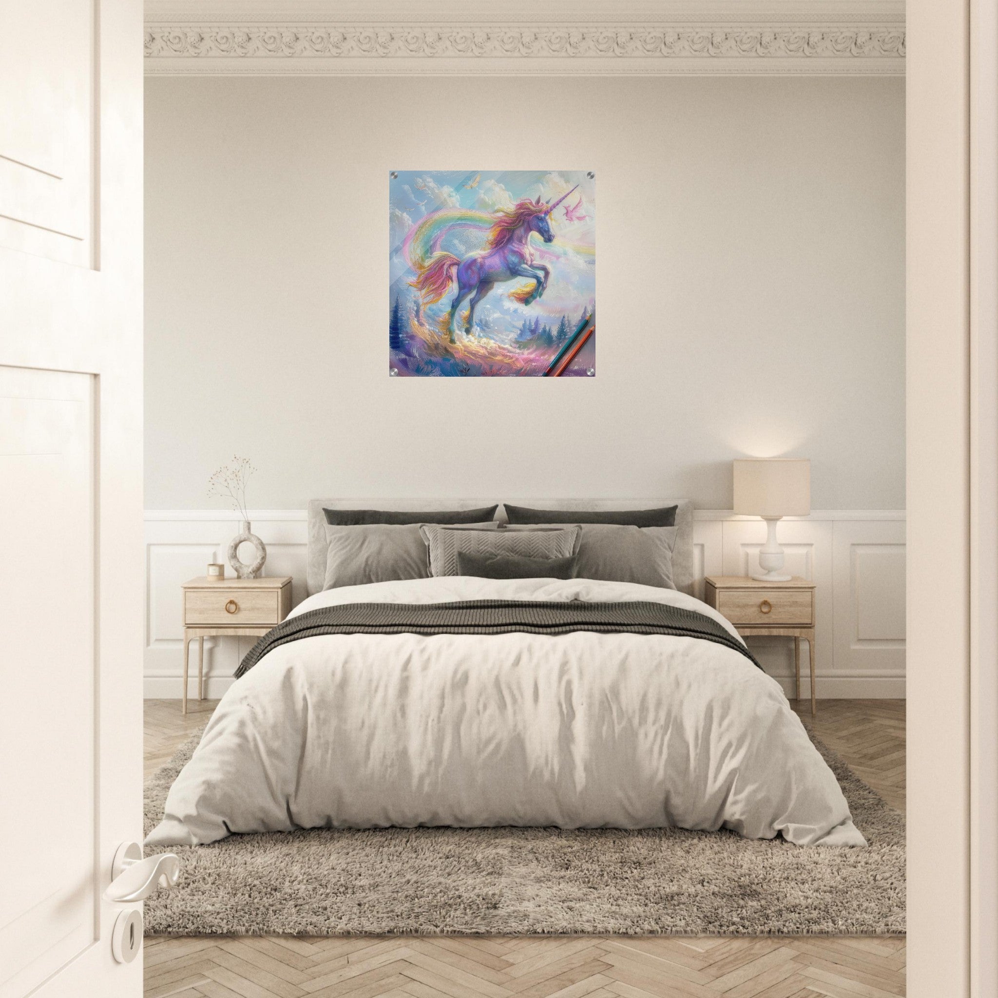 Acrylic Print Square - Children Kids Room Art Unicorn Fantasy 3 - Shop Ai Art WebShop - Digital Art online Store