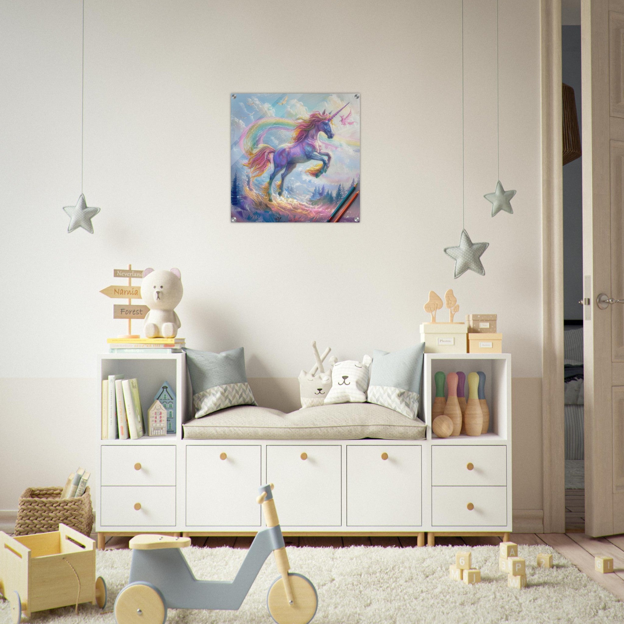 Acrylic Print Square - Children Kids Room Art Unicorn Fantasy 3 - Shop Ai Art WebShop - Digital Art online Store