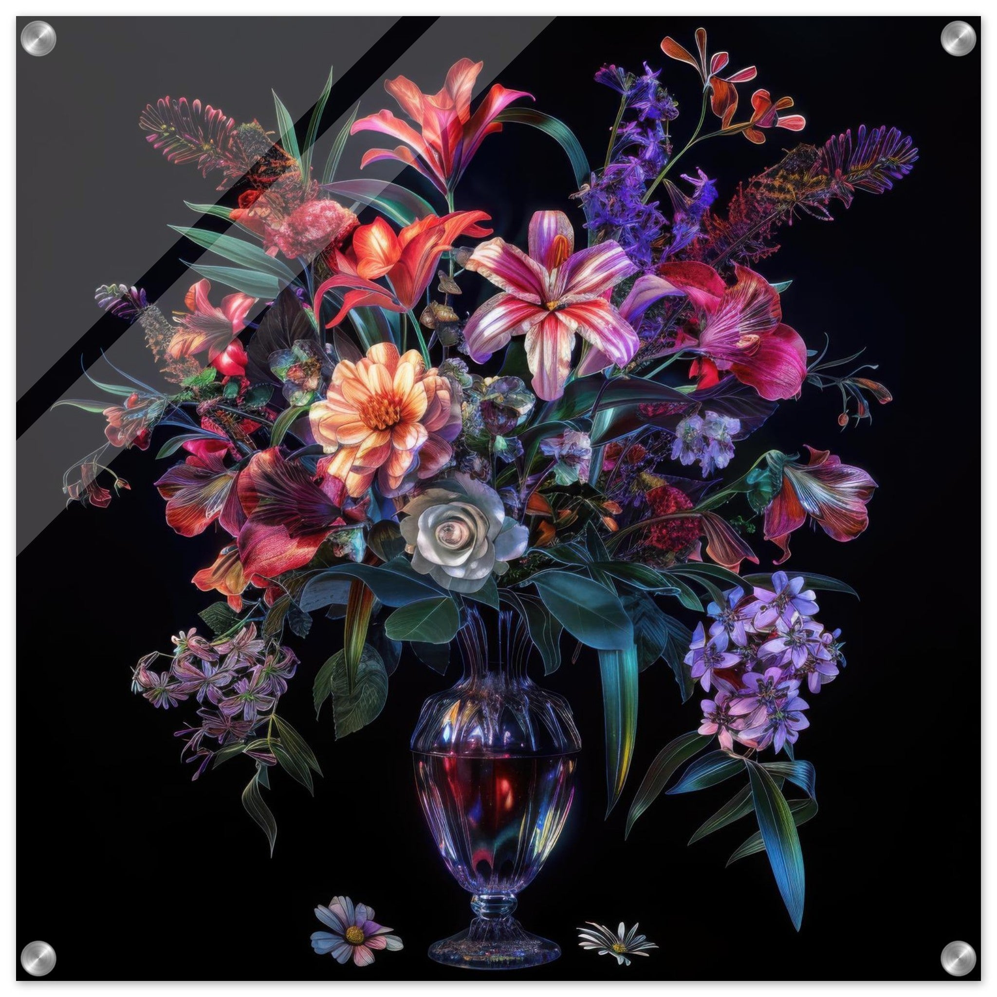 Acrylic Print Square - Colorfull Flower Art 14 - Shop Ai Art WebShop - Digital Art online Store