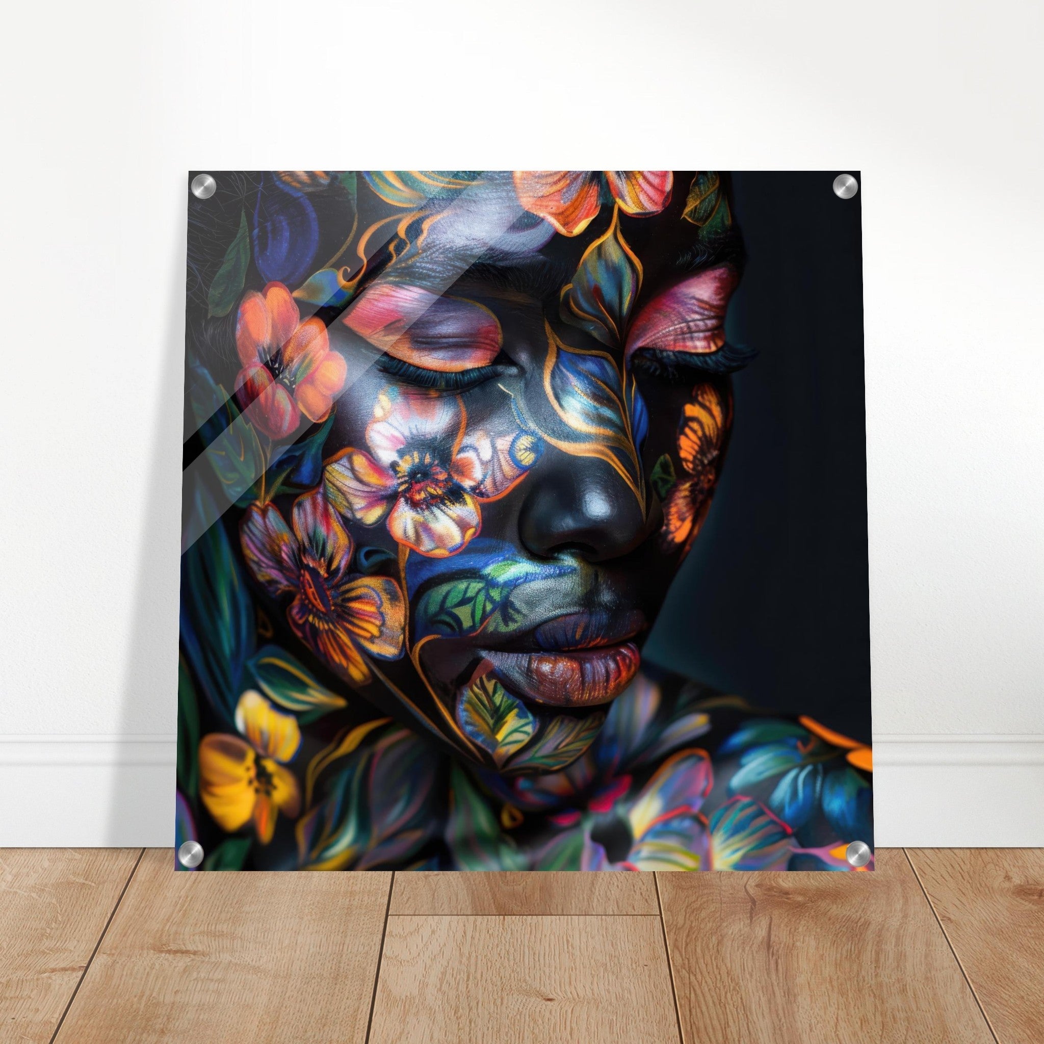 Acrylic Print Square - Colorfull Flower Art Bodypaint 5 - Shop Ai Art WebShop - Digital Art online Store