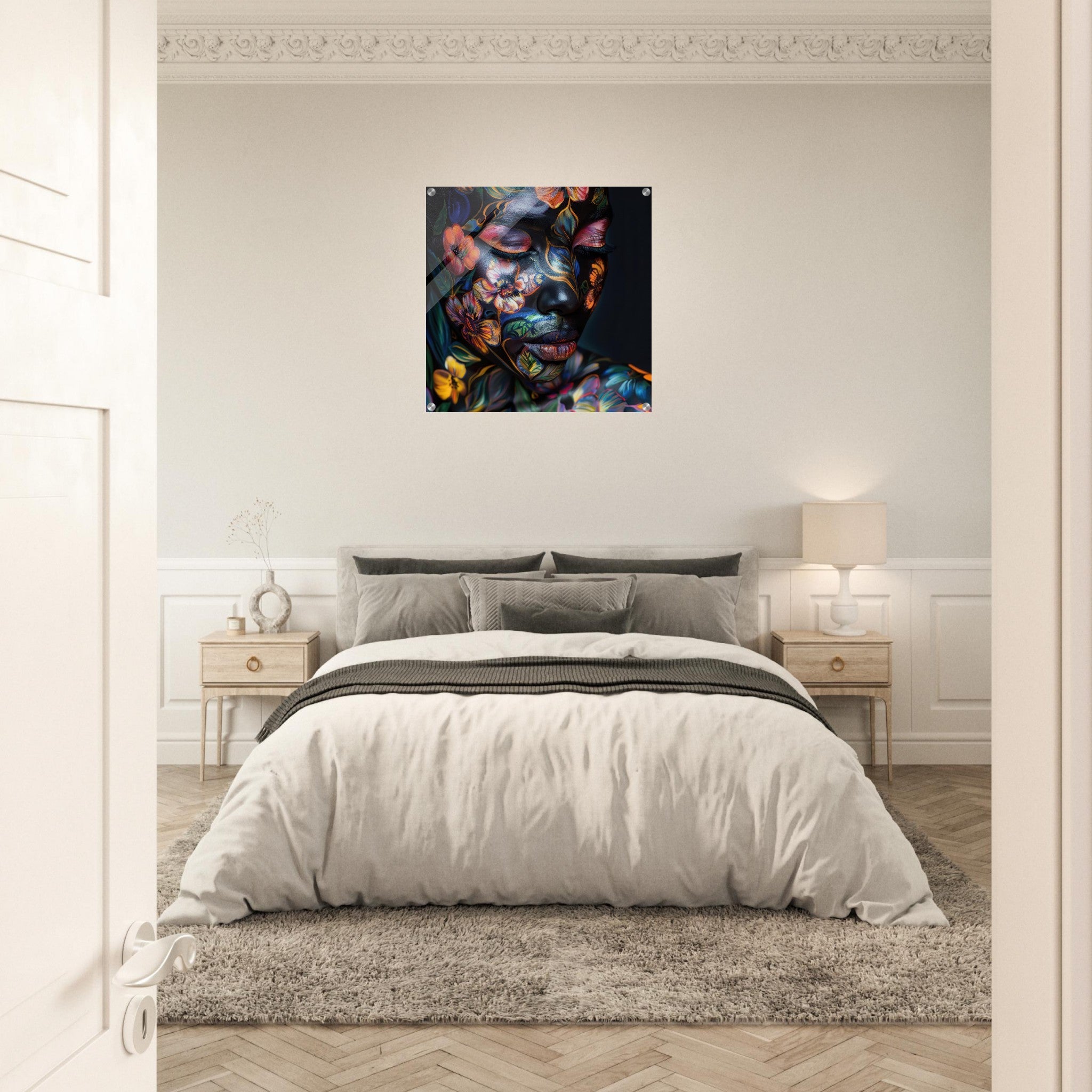 Acrylic Print Square - Colorfull Flower Art Bodypaint 5 - Shop Ai Art WebShop - Digital Art online Store