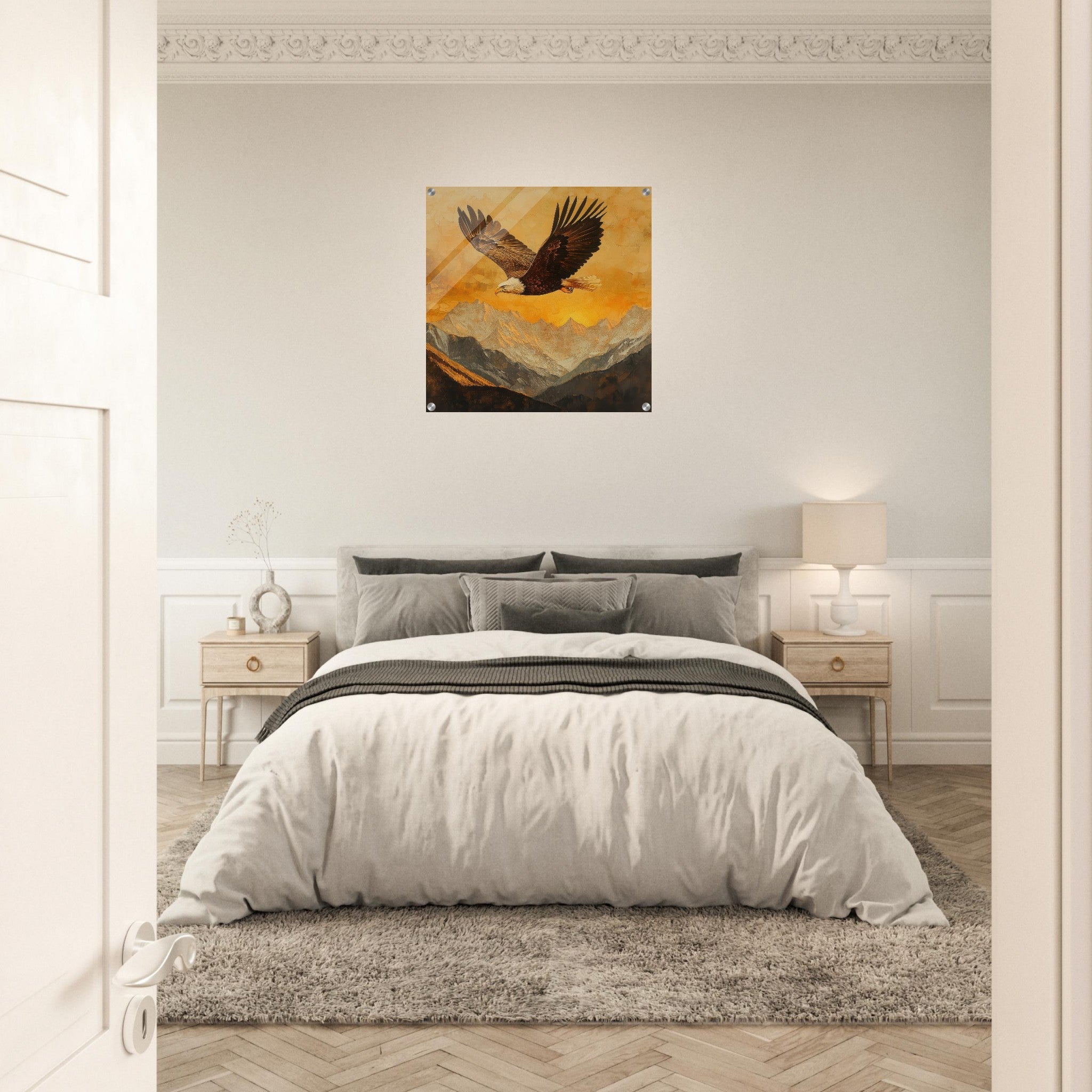 Acrylic Print Square - Eagle Soaring Over Mountains 2 - Shop Ai Art WebShop - Digital Art online Store