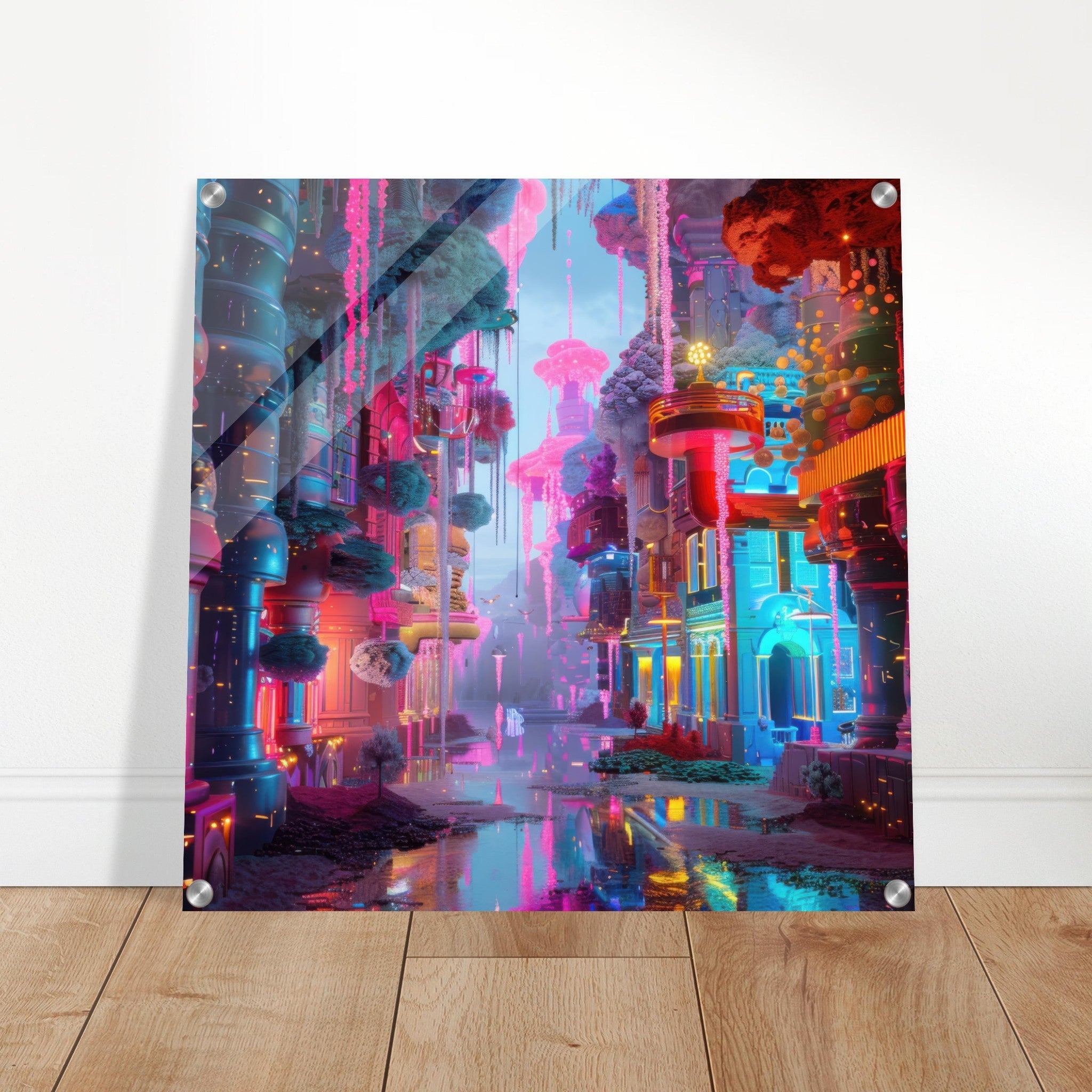 Acrylic Print Square - Fluorescent Fantasy World 5 - Shop Ai Art WebShop - Digital Art online Store