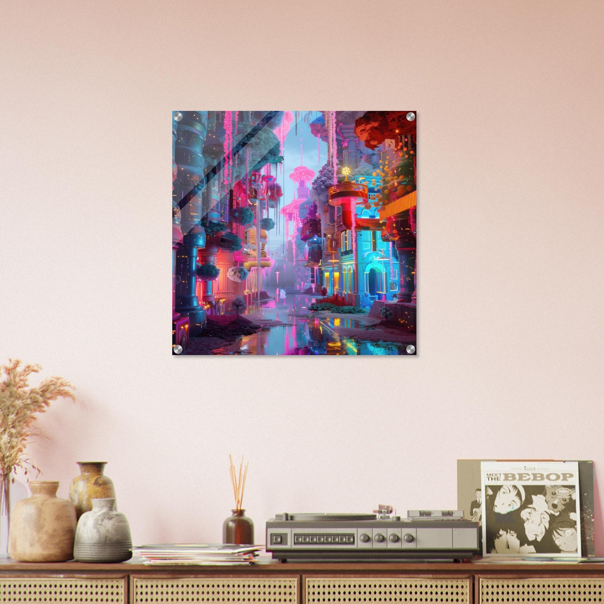 Acrylic Print Square - Fluorescent Fantasy World 5 - Shop Ai Art WebShop - Digital Art online Store
