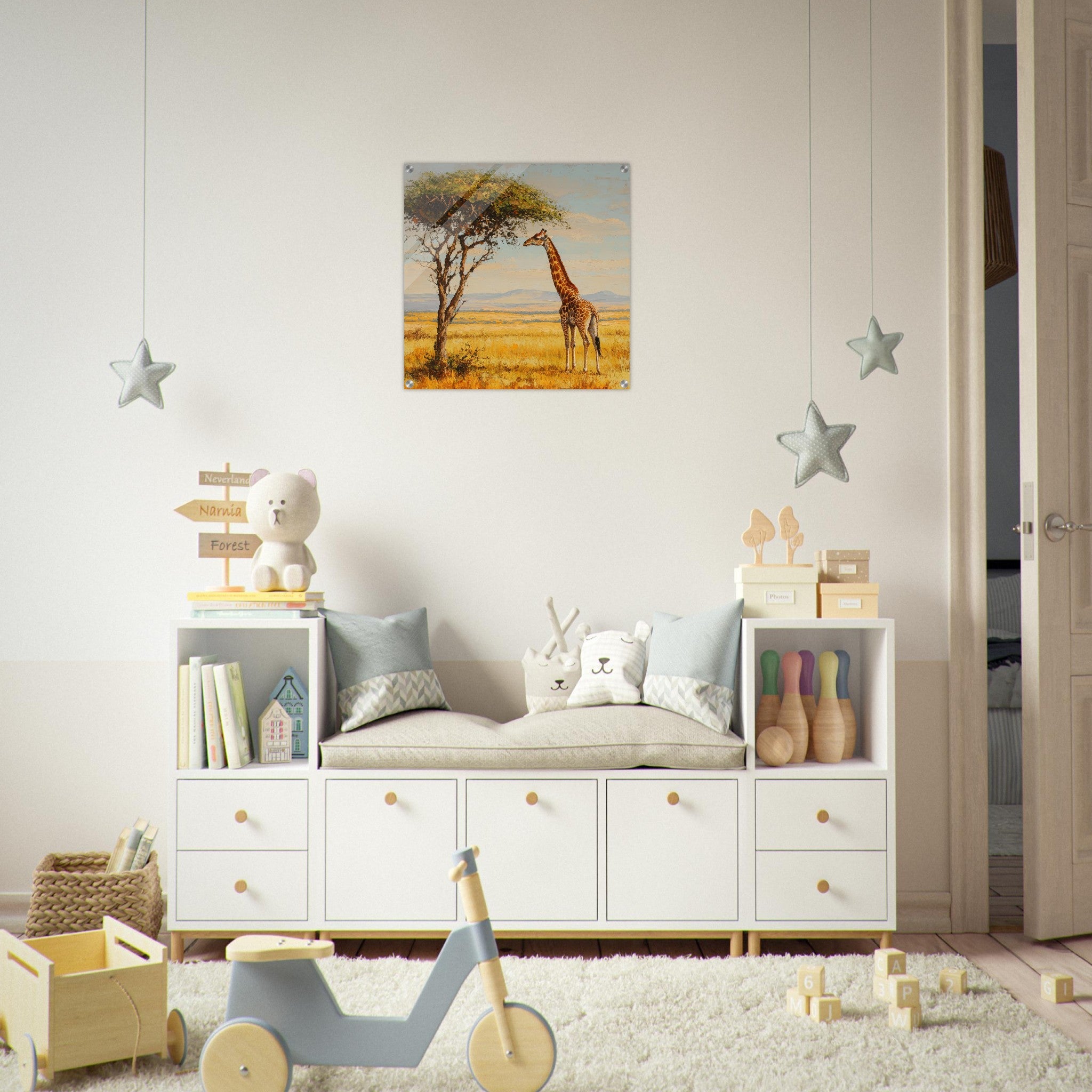 Acrylic Print Square - Giraffe Grazing in the Savannah - Shop Ai Art WebShop - Digital Art online Store