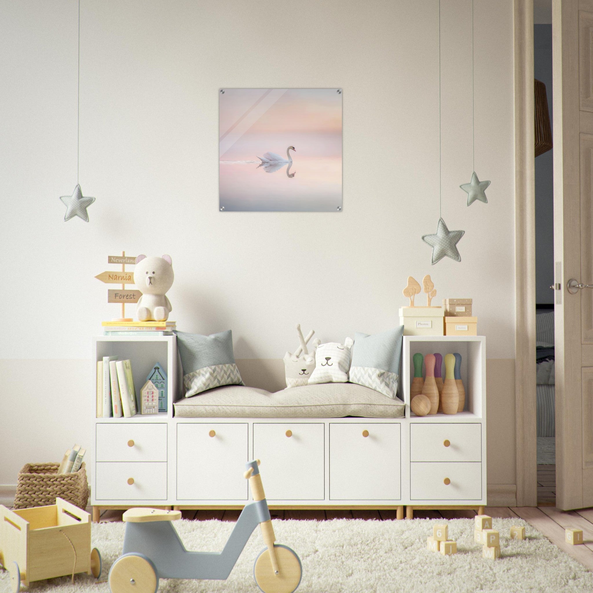 Acrylic Print Square - Graceful Swan on a Serene Lake 3 - Shop Ai Art WebShop - Digital Art online Store