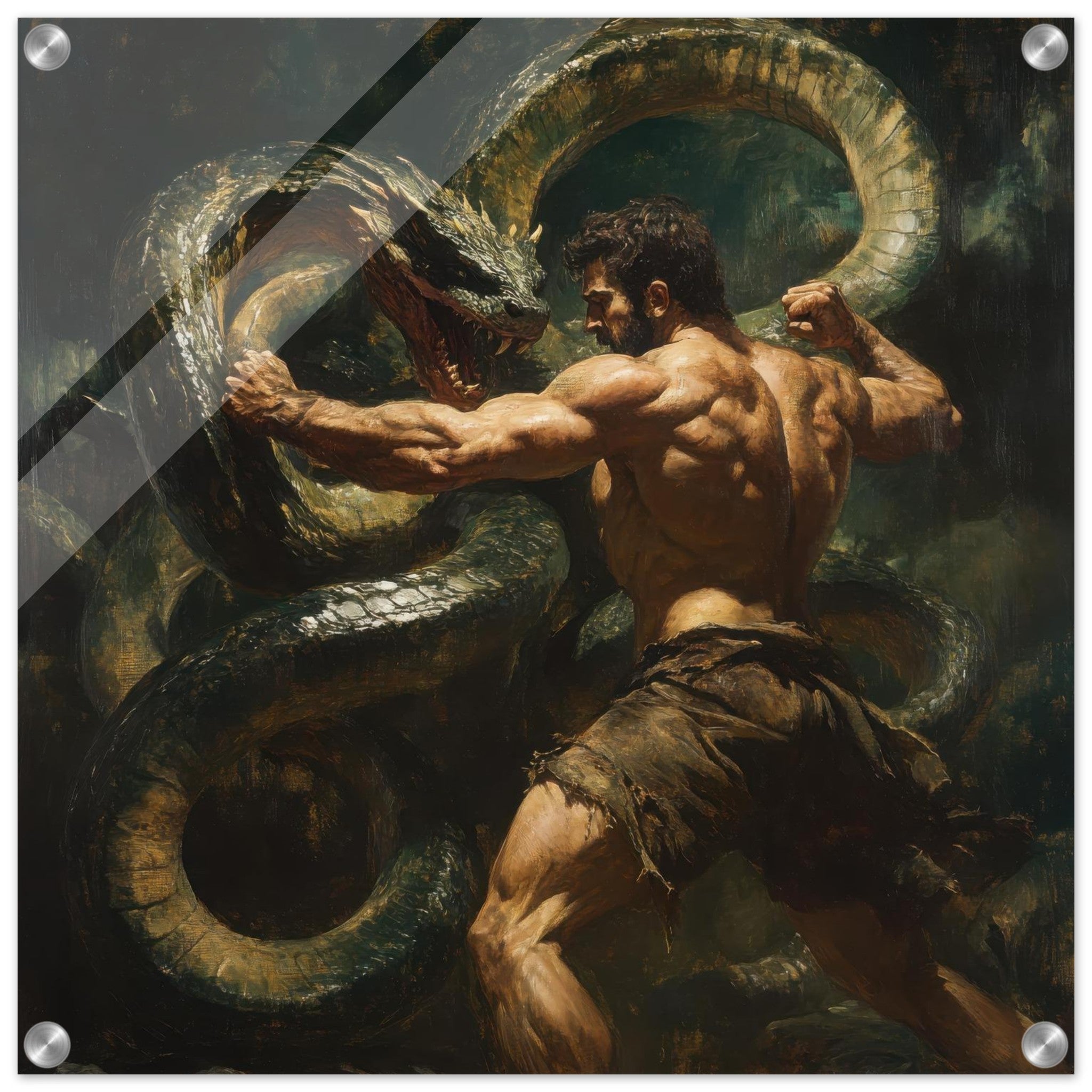 Acrylic Print Square - Hercules Battling the Hydra - Shop Ai Art WebShop - Digital Art online Store