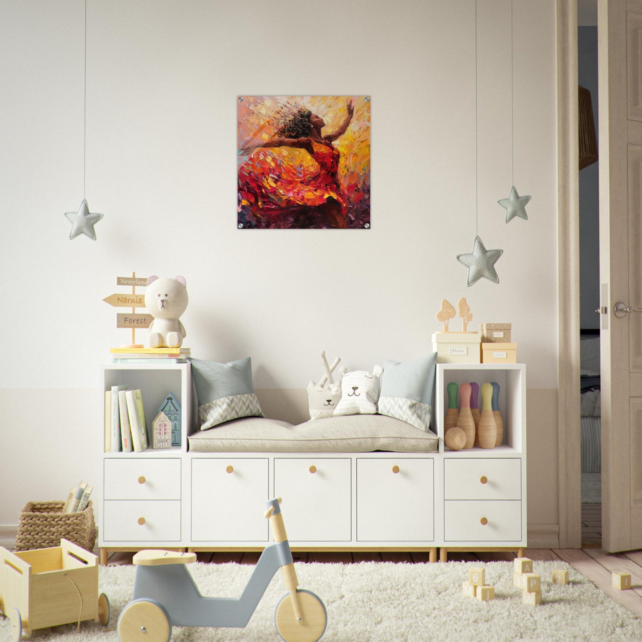 Acrylic Print Square - Impressionism beautiful black woman dancing - Shop Ai Art WebShop - Digital Art online Store