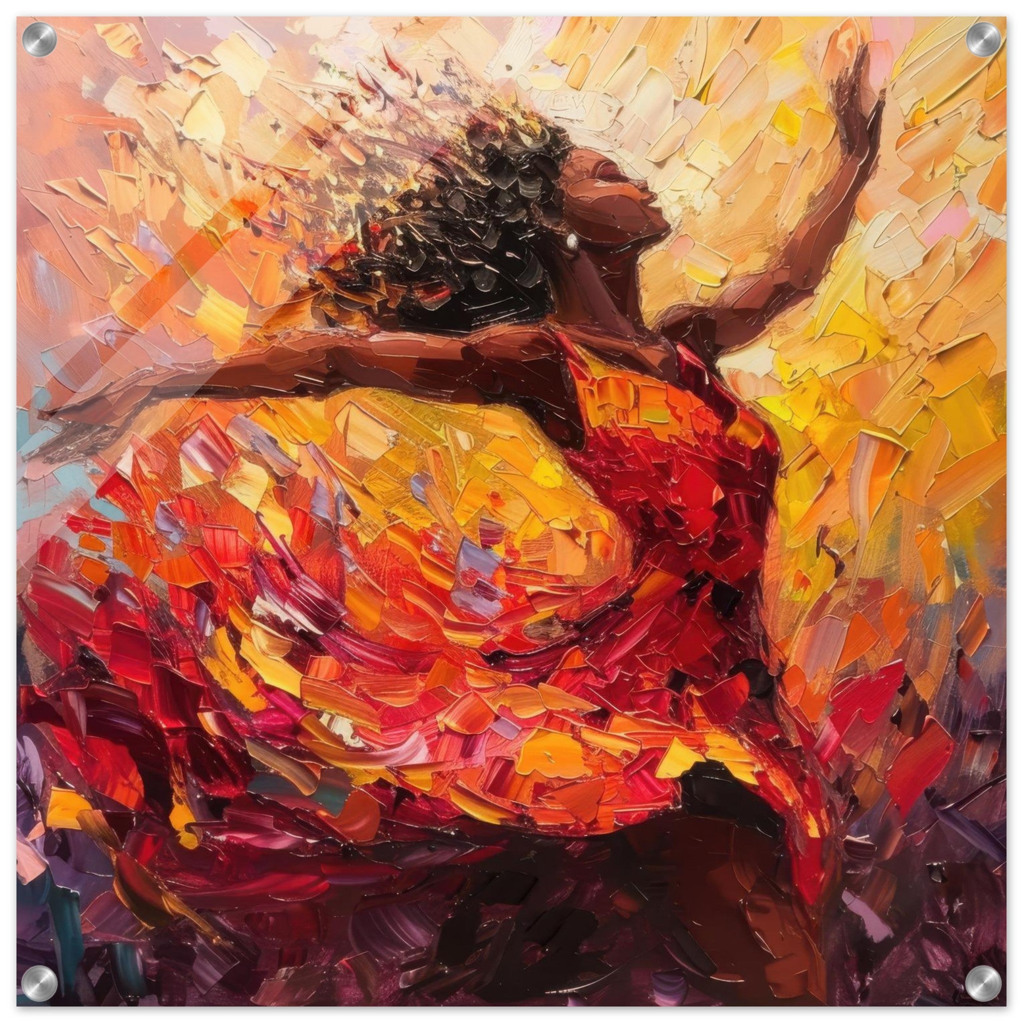 Acrylic Print Square - Impressionism beautiful black woman dancing - Shop Ai Art WebShop - Digital Art online Store