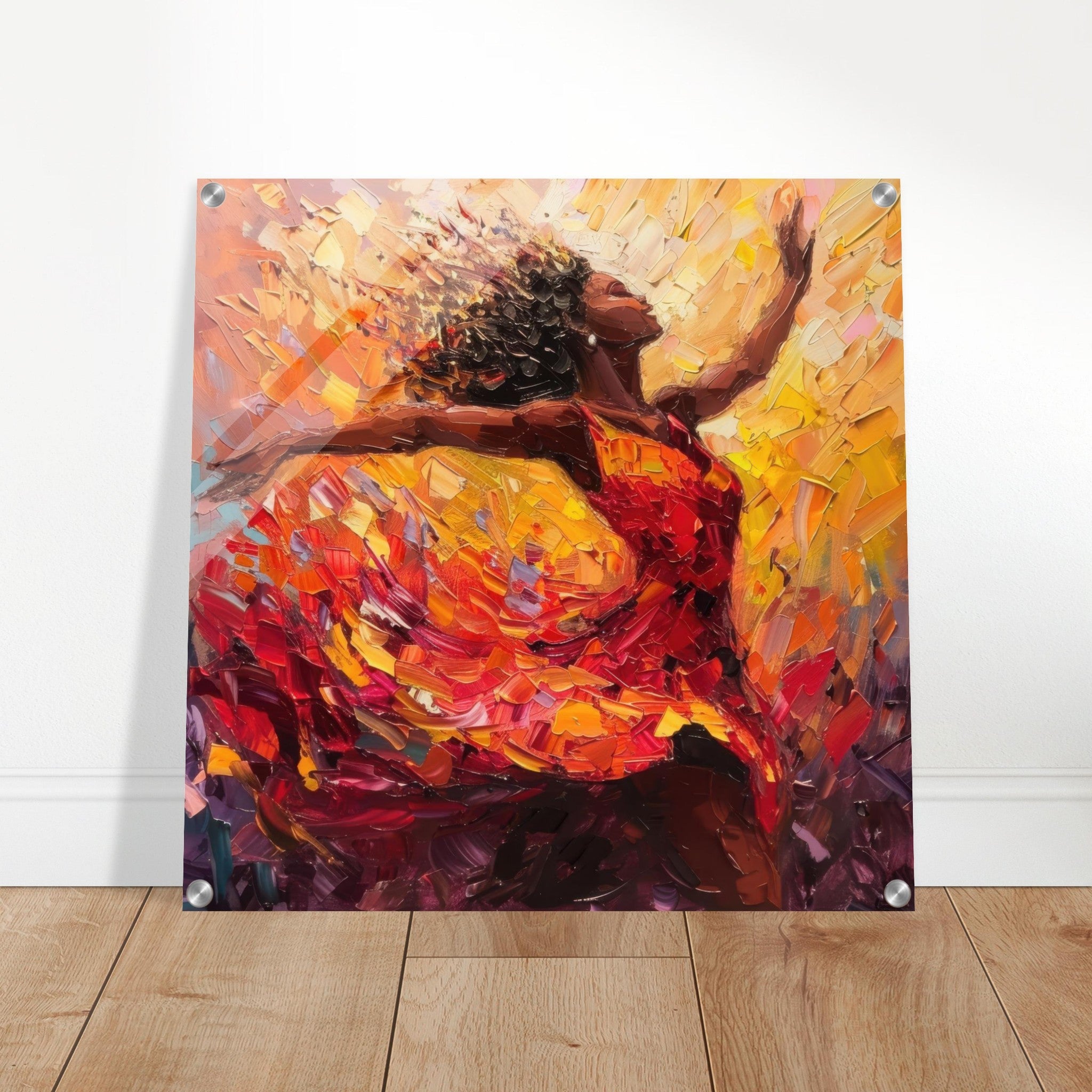 Acrylic Print Square - Impressionism beautiful black woman dancing - Shop Ai Art WebShop - Digital Art online Store