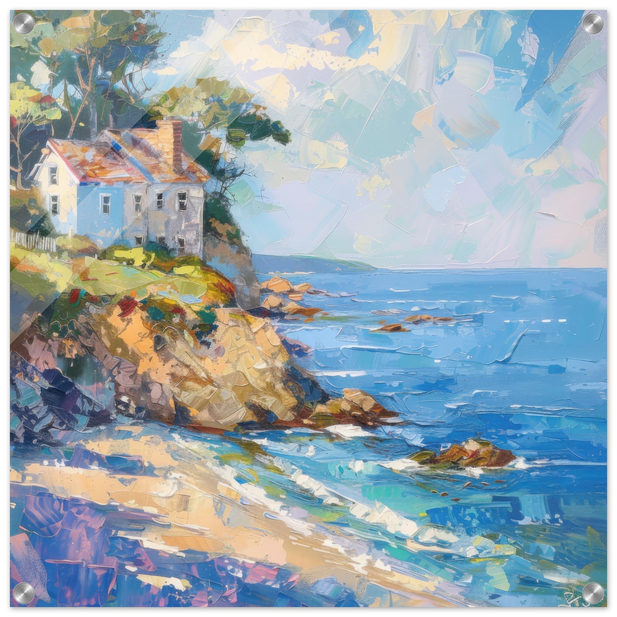 Acrylic Print Square - Impressionism coastal style beach feeling 1 - Shop Ai Art WebShop - Digital Art online Store