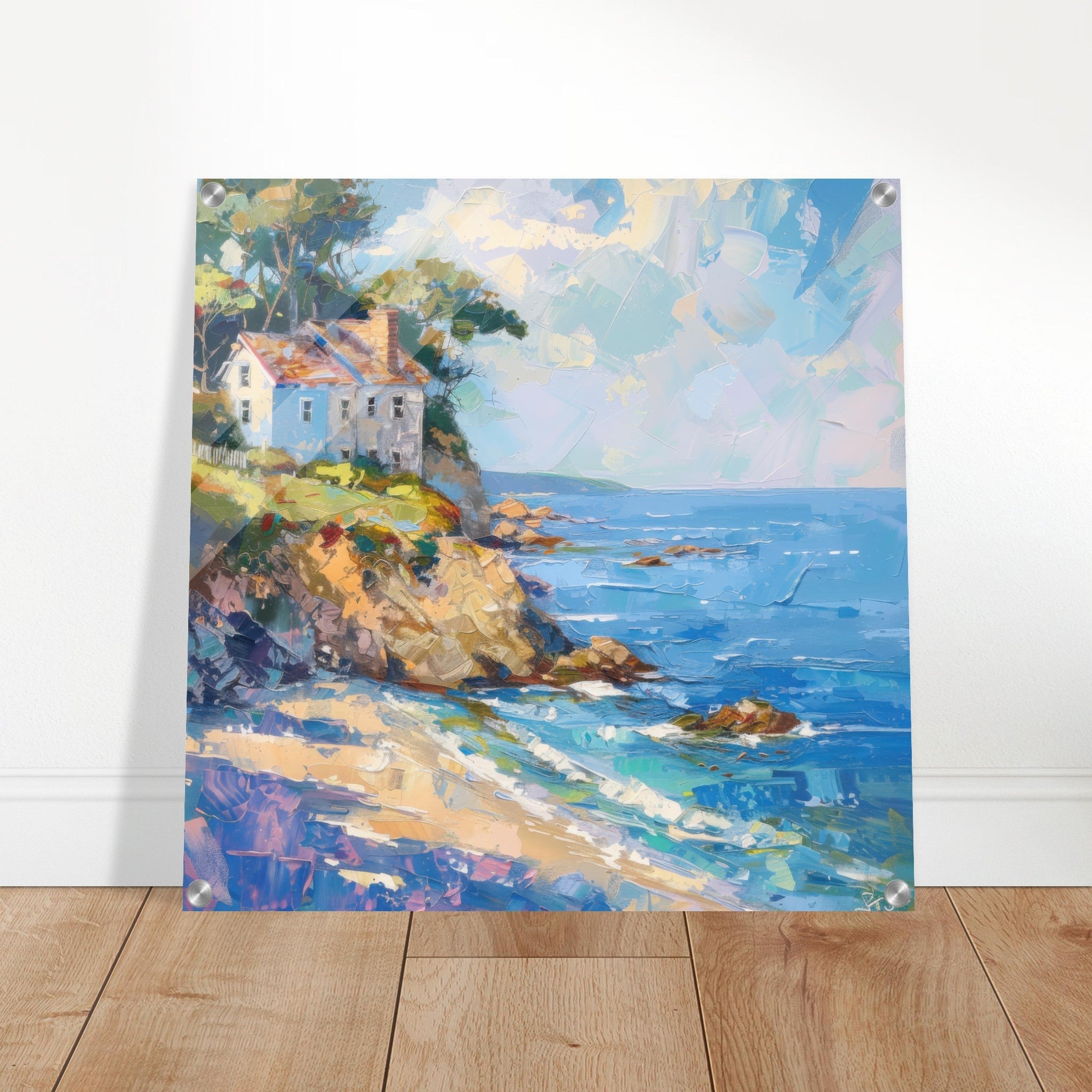 Acrylic Print Square - Impressionism coastal style beach feeling 1 - Shop Ai Art WebShop - Digital Art online Store
