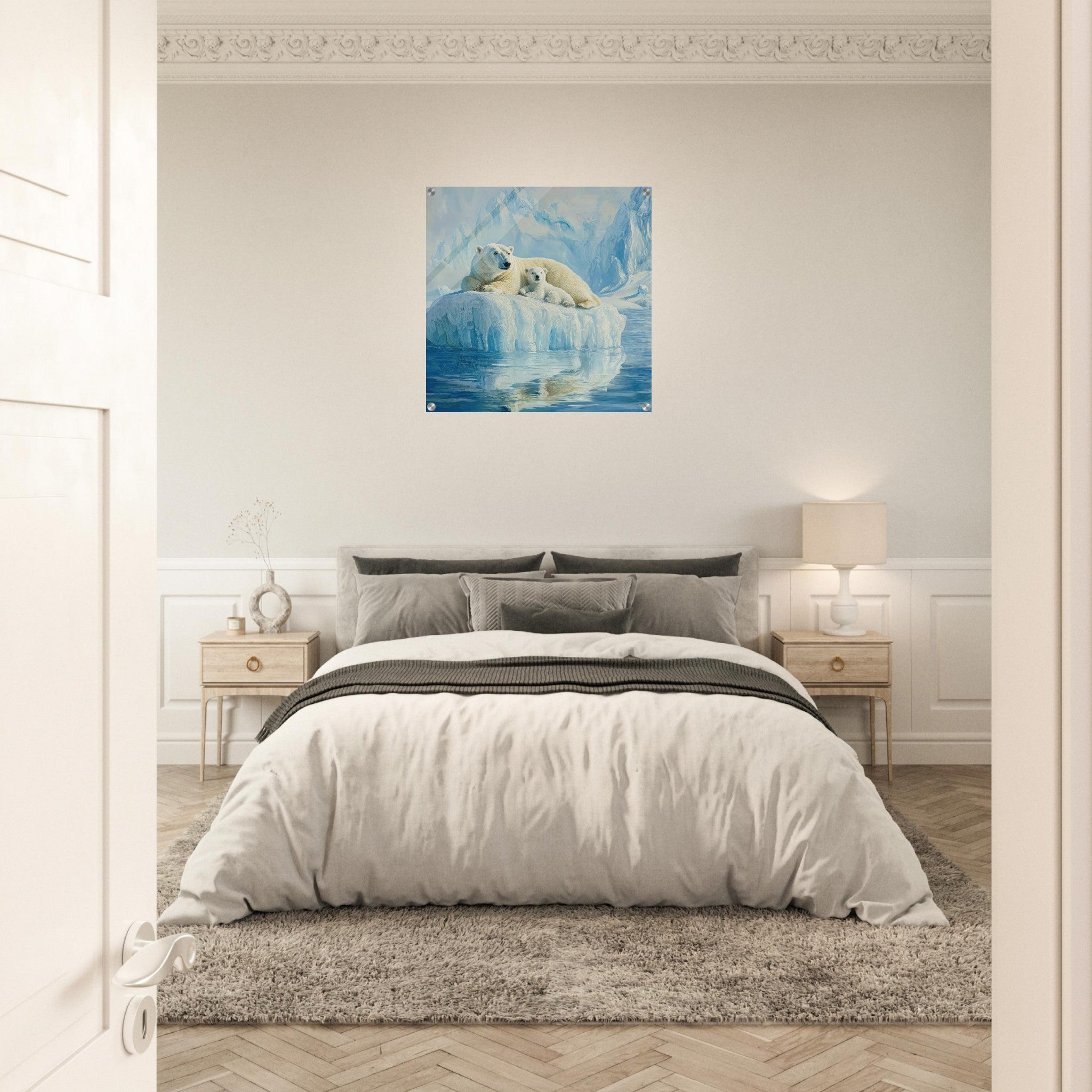 Acrylic Print Square - Polar Bears on an Iceberg 1 - Shop Ai Art WebShop - Digital Art online Store