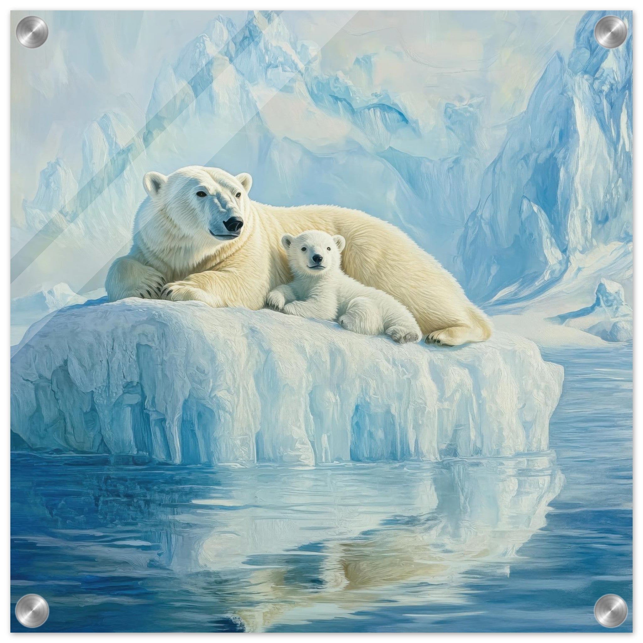 Acrylic Print Square - Polar Bears on an Iceberg 1 - Shop Ai Art WebShop - Digital Art online Store