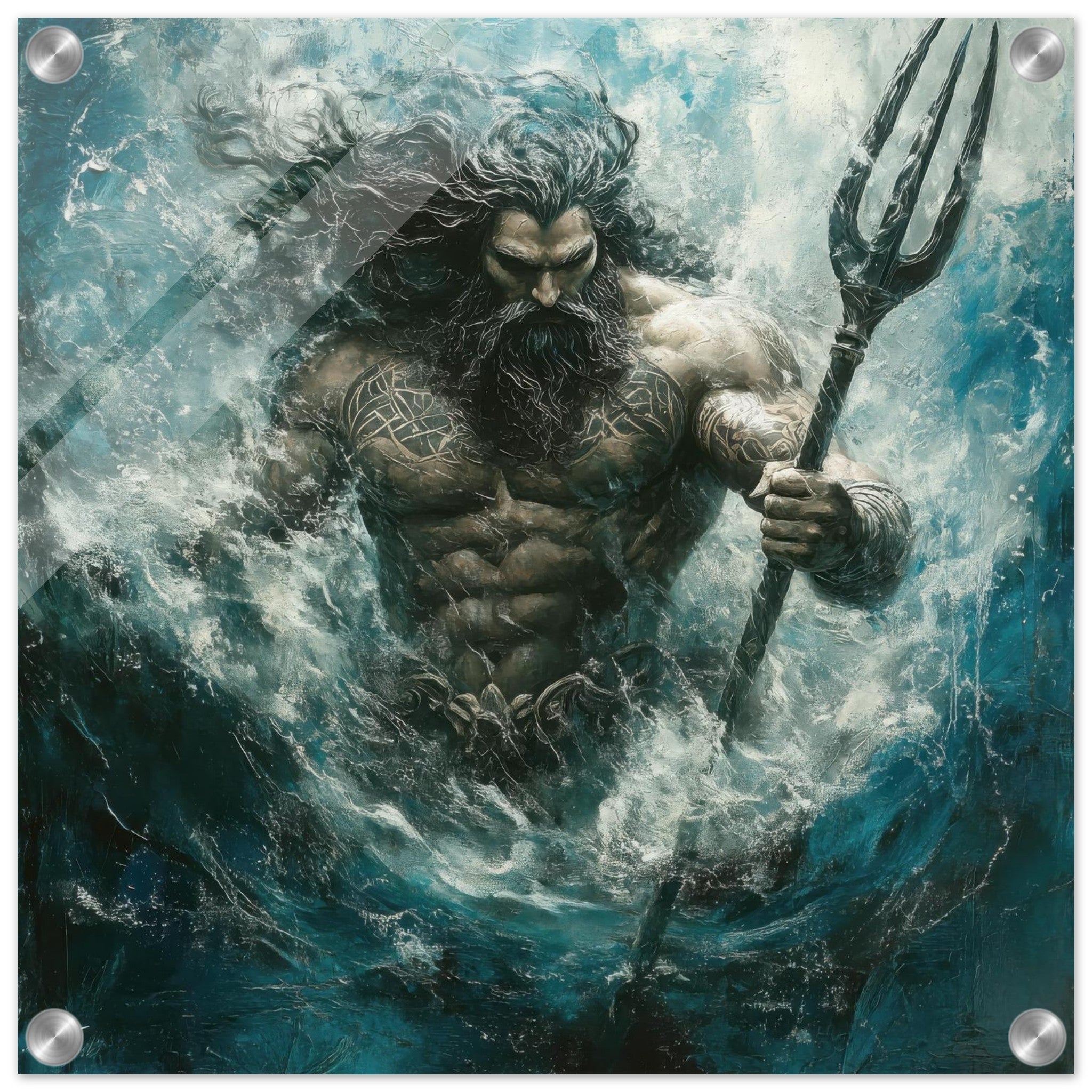 Acrylic Print Square - Poseidon Commanding the Seas - Shop Ai Art WebShop - Digital Art online Store